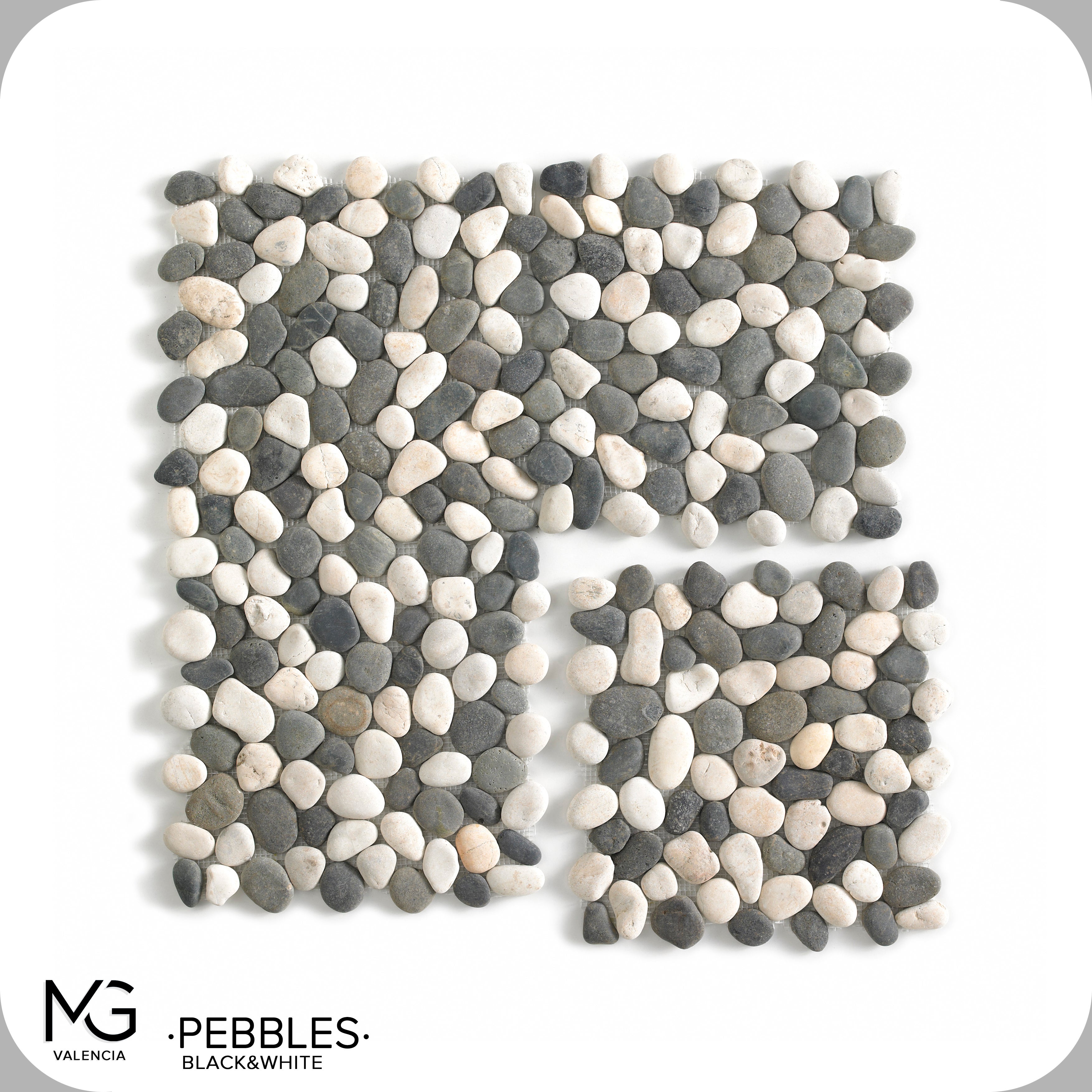 Mosaïque de galets de mer naturels 30x30cm | PEBBLES BLACK&WHITE | (Boîte de 11 mailles = 1m2) - 2