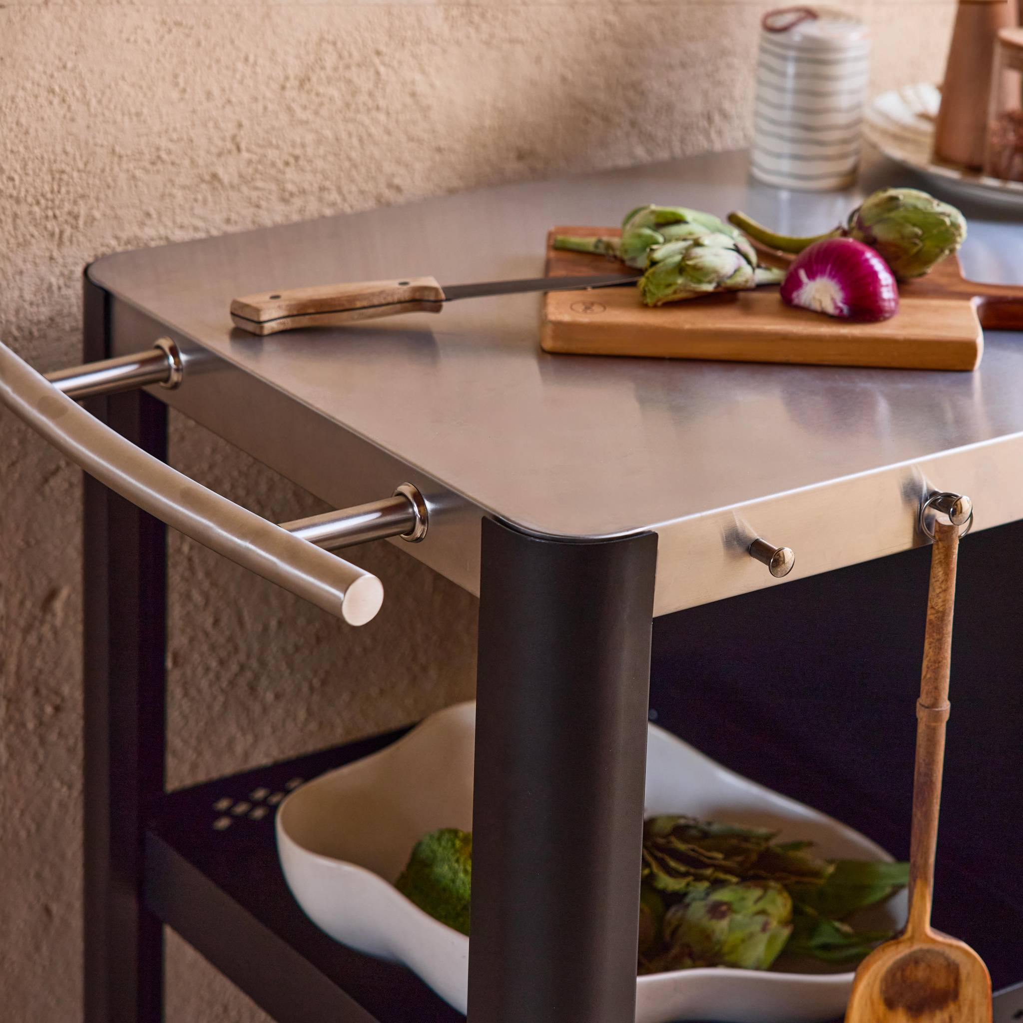 Desserte extérieure ANDY noire mat en acier inoxydable 94.5 cm avec tablette rabattable. L 156 x l 49.5 x H 80 cm ANDY - 8