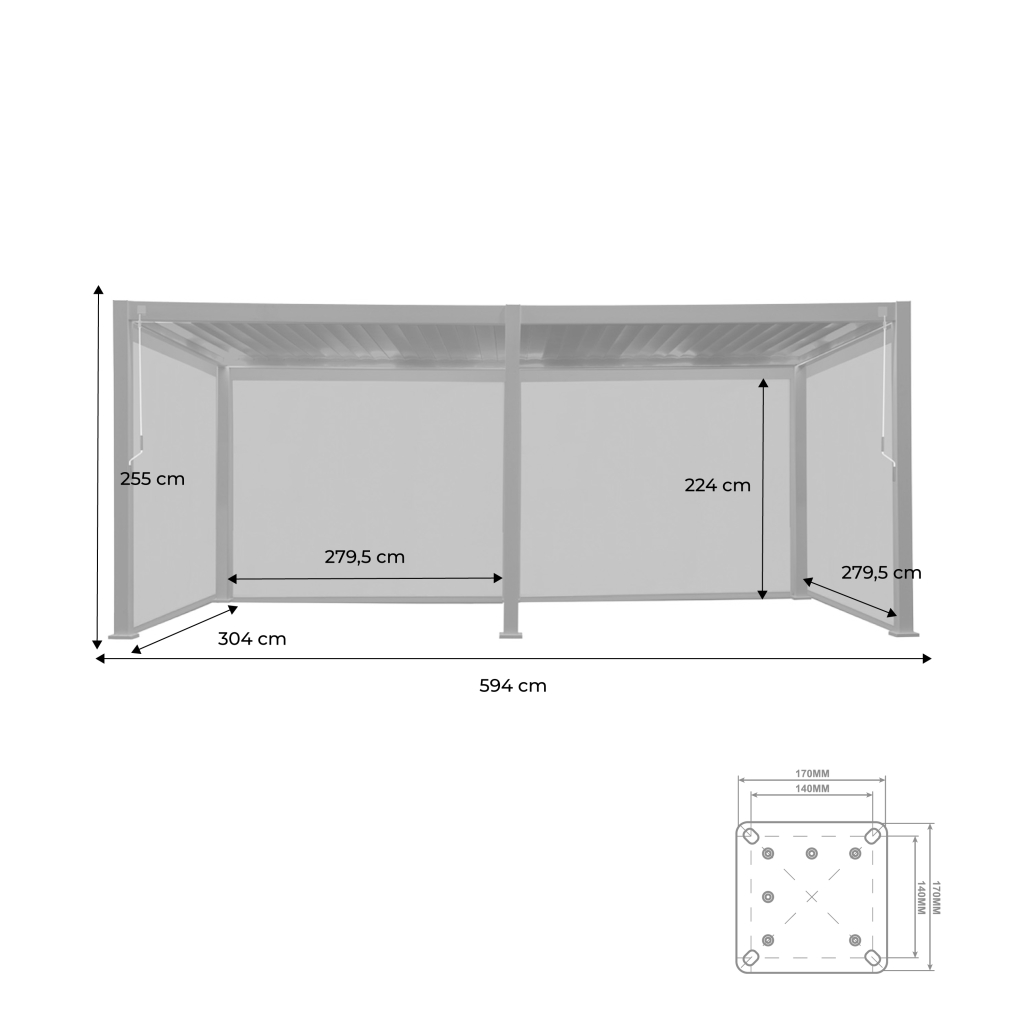 Pergola bioclimatique en aluminium. lames orientables 3x6m + 4 stores 3m TRIOMPHE anthracite TRIOMPHE 6X3M + 4 STORES 3M - 6
