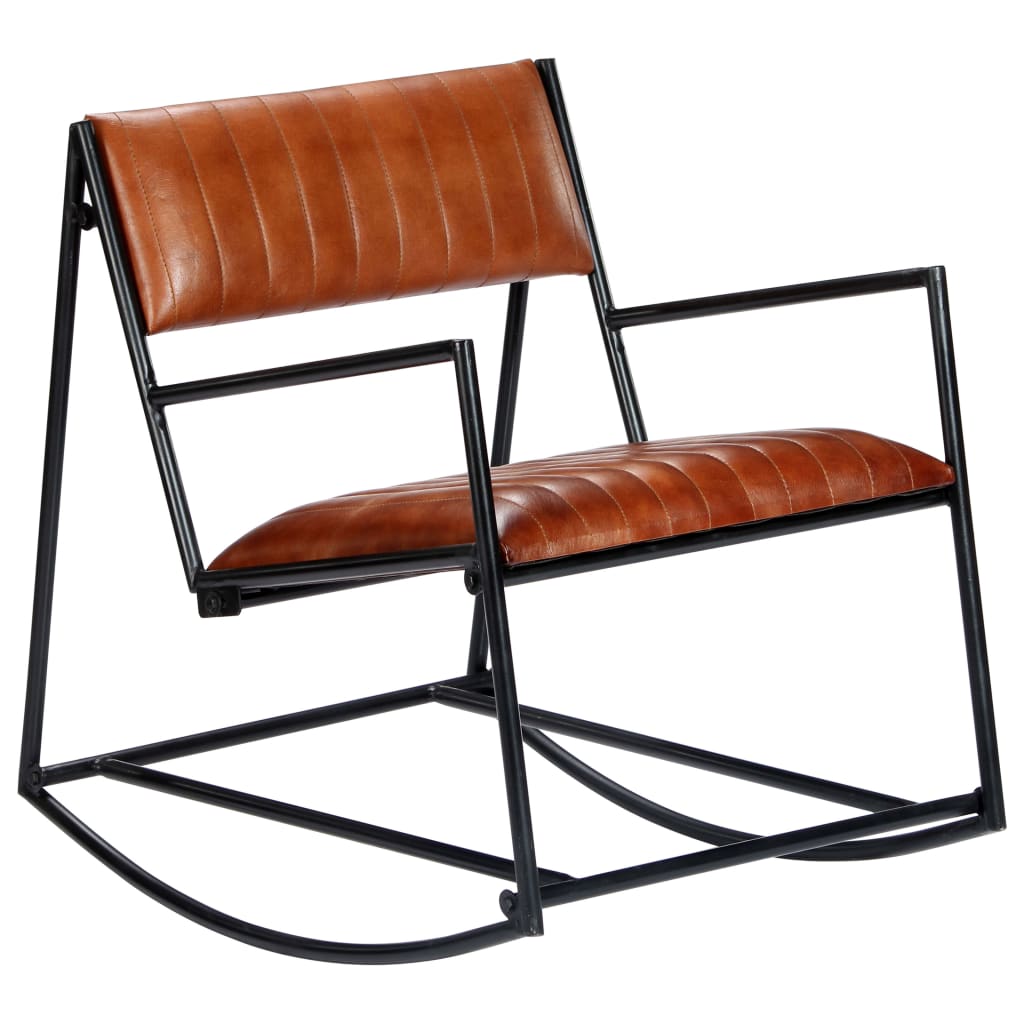 Silla mecedora | sillón balancín relax | sillón de salón de cuero auténtico marrón cfw111051