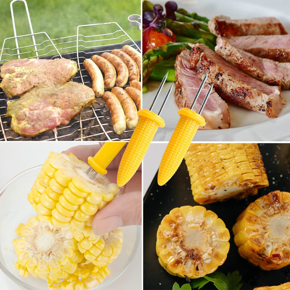 Supports Pour épis De Maïs - Lot De 8 Pics En Inox (4 Paires) - Pour Barbecue, Cuisine - Poignée Antidérapante - Lavable Au Lave-vaisselle