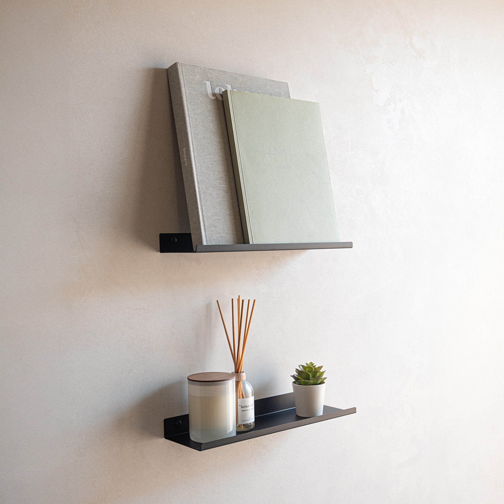 Lot de 2 étagères murales métalliques noires - 35 x 10 cm - 6