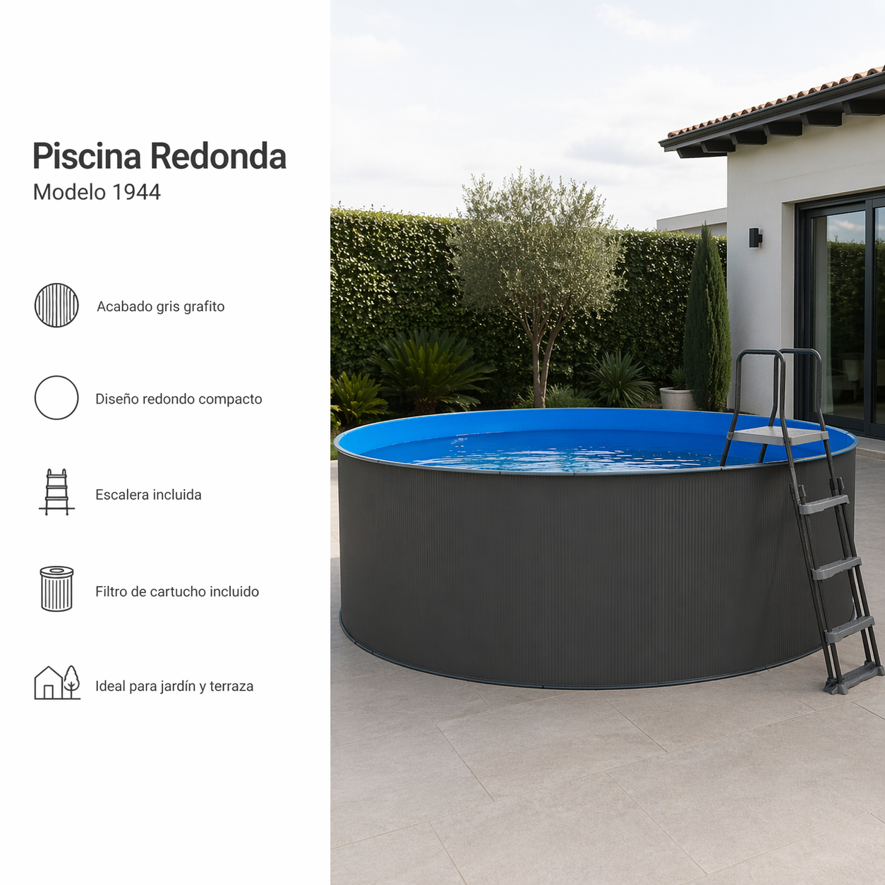 Piscina elevada redonda em aço antracite sem obras 460 x 120 cm - 3