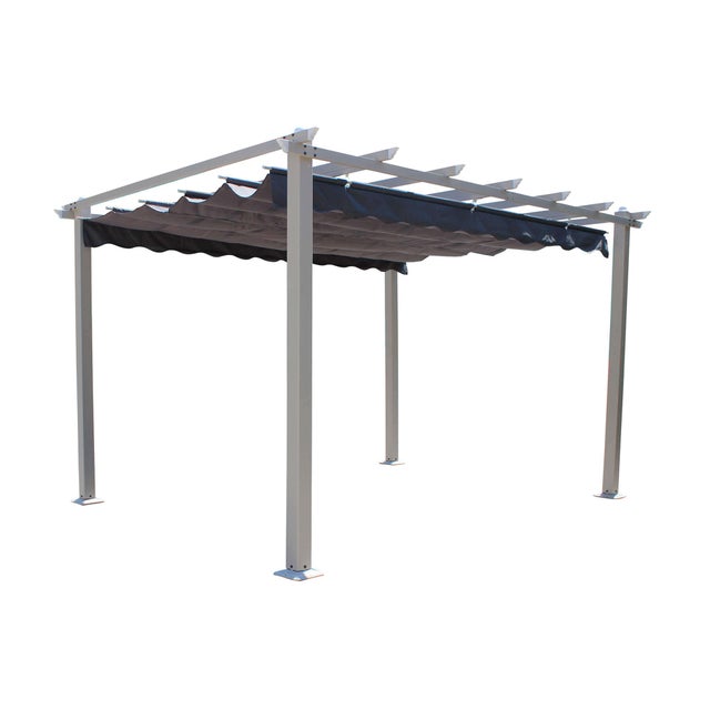 Gazebo pergola da esterno 3x3 mt in alluminio con telo apribile a carrucola