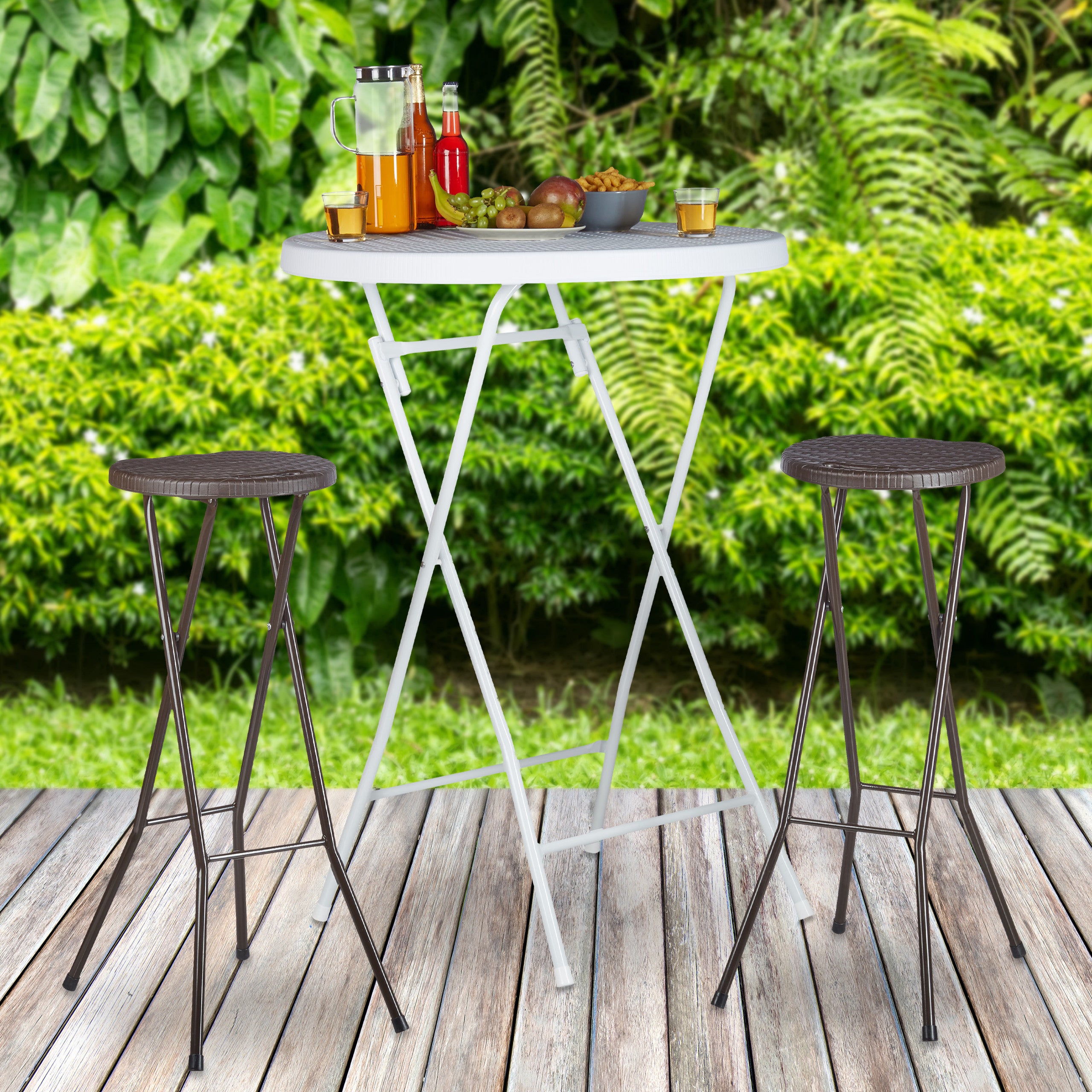 Sgabello Pieghevole, 80cm, Sedia Alta senza Schienale da Bistrò, Plastica Resistente alle Intemperie, Marrone, Relaxdays | Leroy Merlin