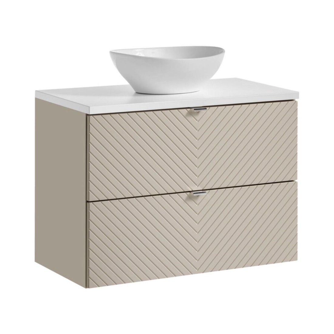 Conjunto aoki: mueble bajo lavabo con cajones 80cm + encimera blanca + lavabo blanco redondo sobre encimera