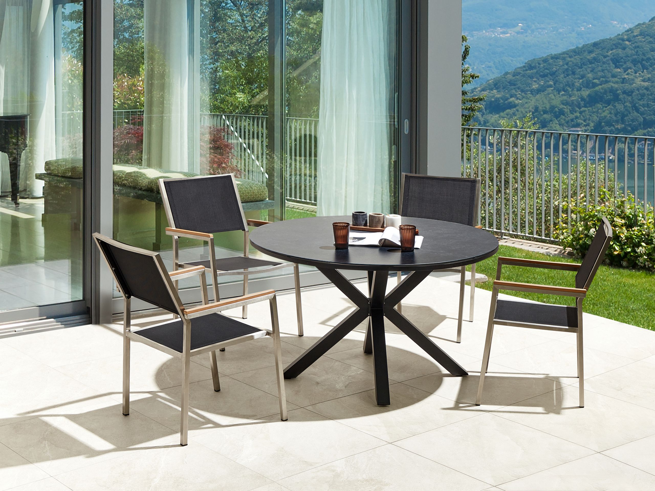 Set dining pentru grădină cu 4 locuri MALETTO/GROSSETO Negru Metal