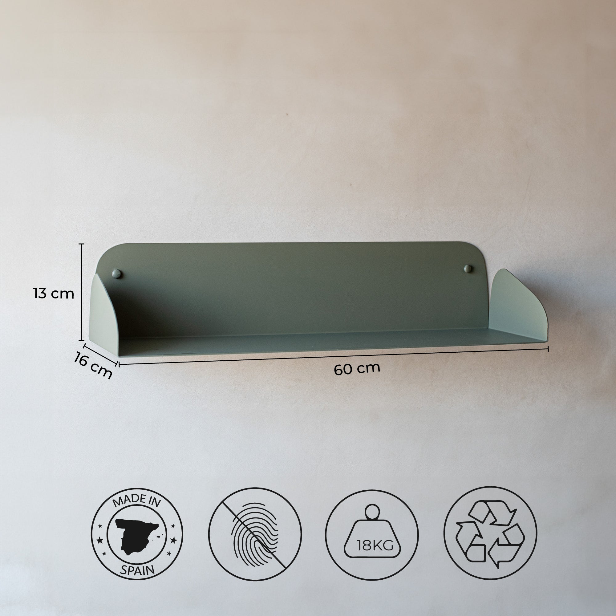 Lot de 2 étagères flottantes métalliques vert olive - L.60 x P.16 cm, Ep.13 cm - MILUKA - 7