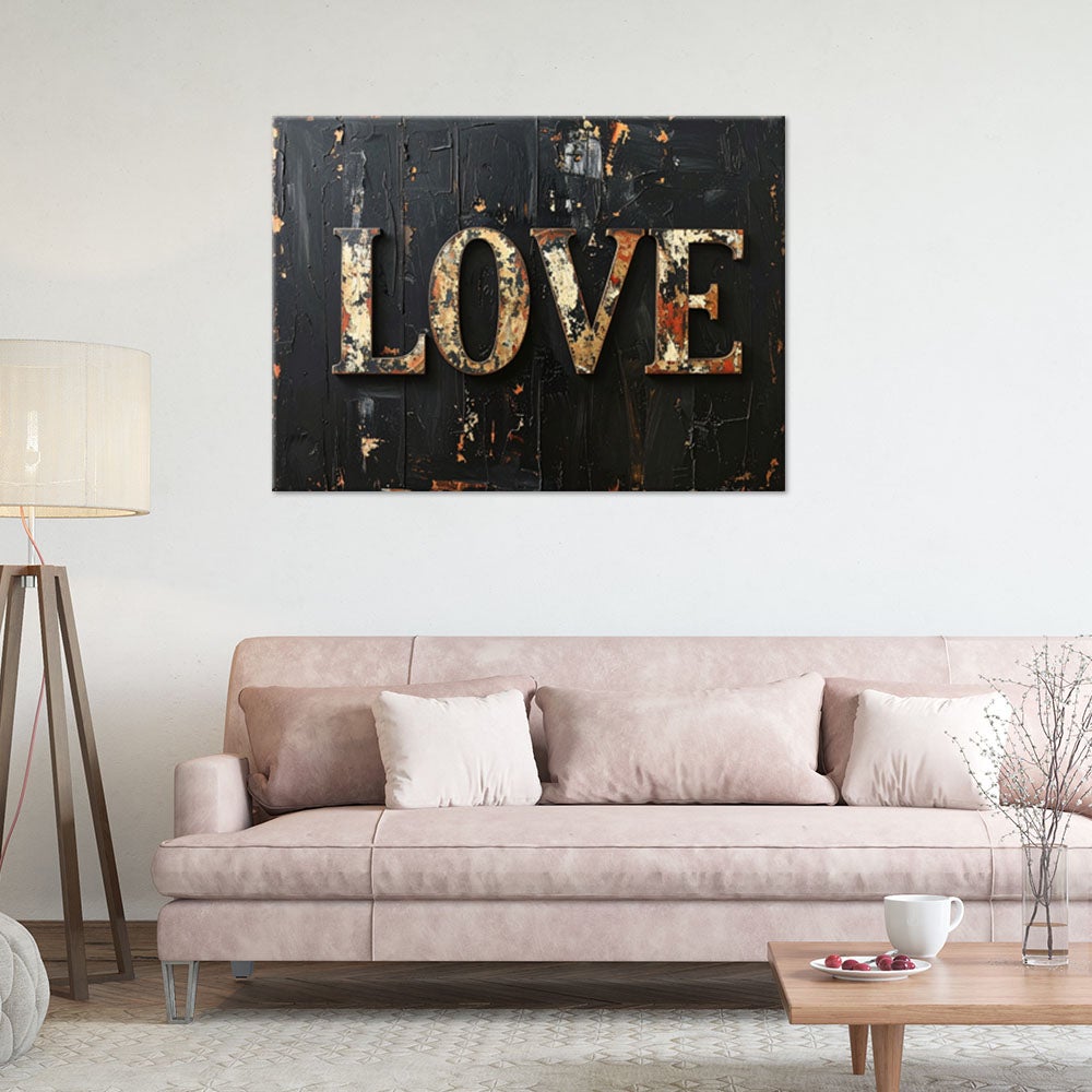 Obraz do salonu sypialni biura, Napis Love w stylu retro na czarnym tle 90x60 - 2