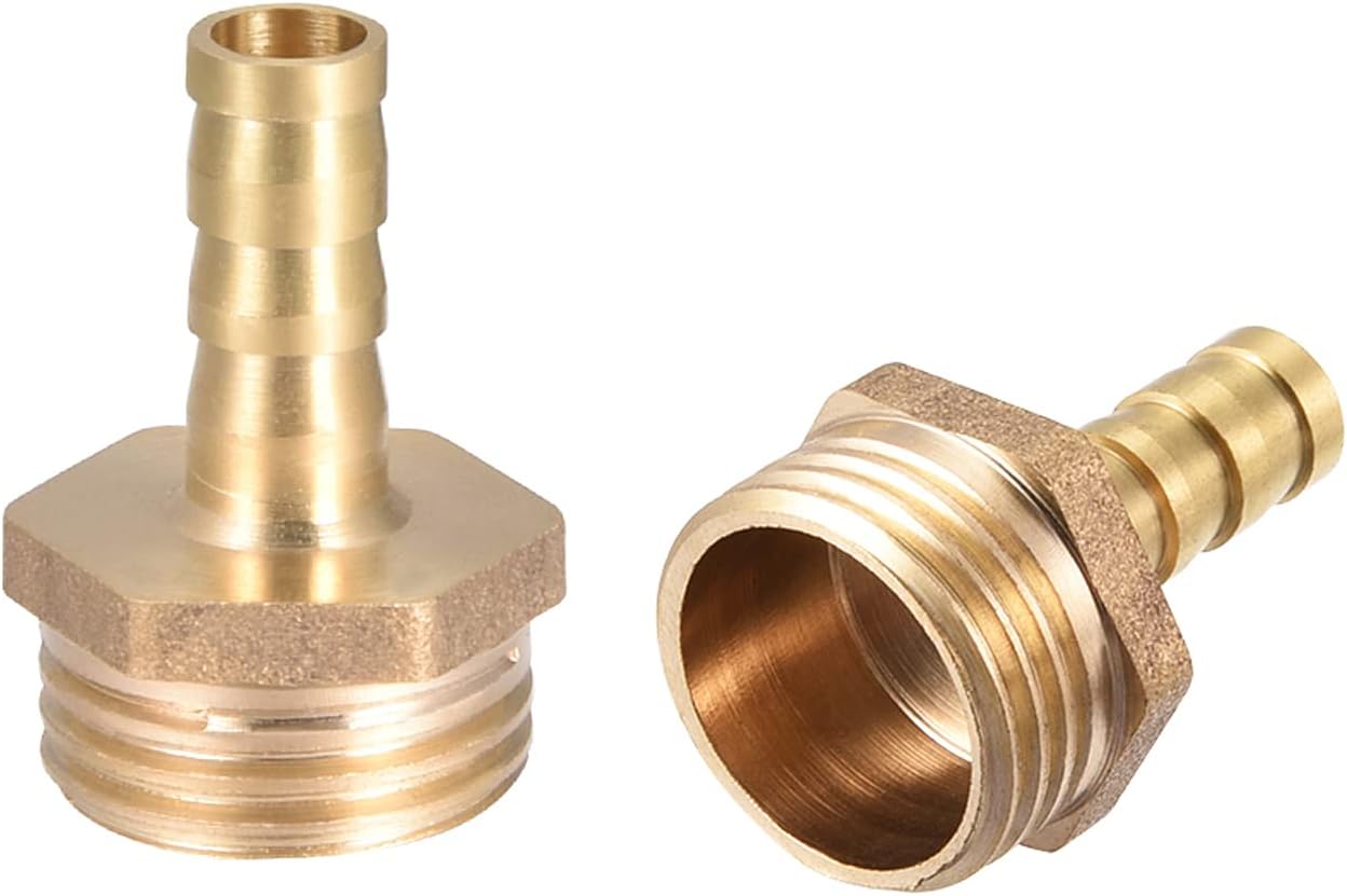 Końcówka do węża 8 mm z gwintem zewnętrznym G1/2 x 2 sztuki, prosta mosiężna końcówka z kolcami do węży pneumatycznych, wodnych i paliwowych, złota - 4