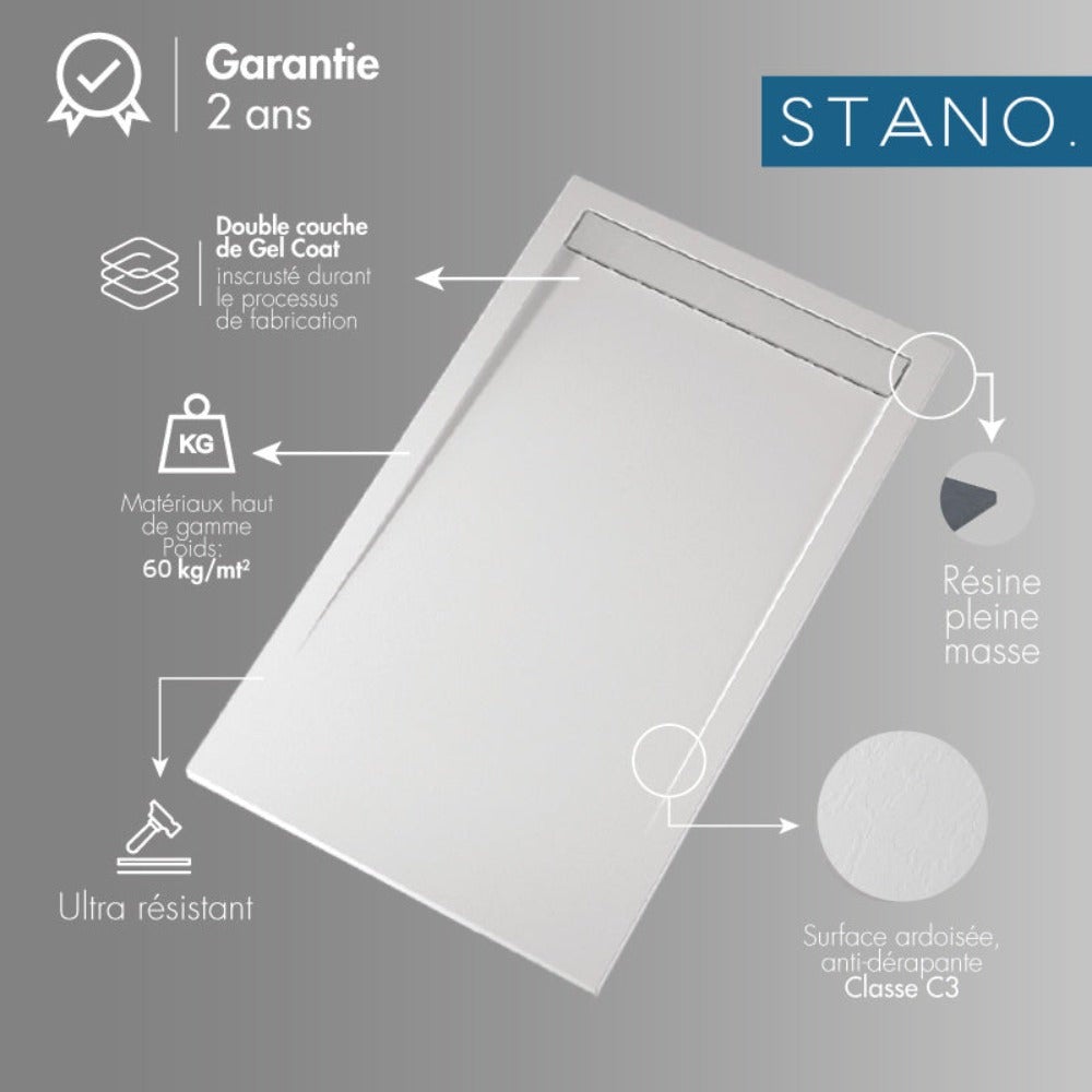 Piatto doccia 80x180 cm ultrasottile CLEVER in resina finitura ardesia antracite - 7