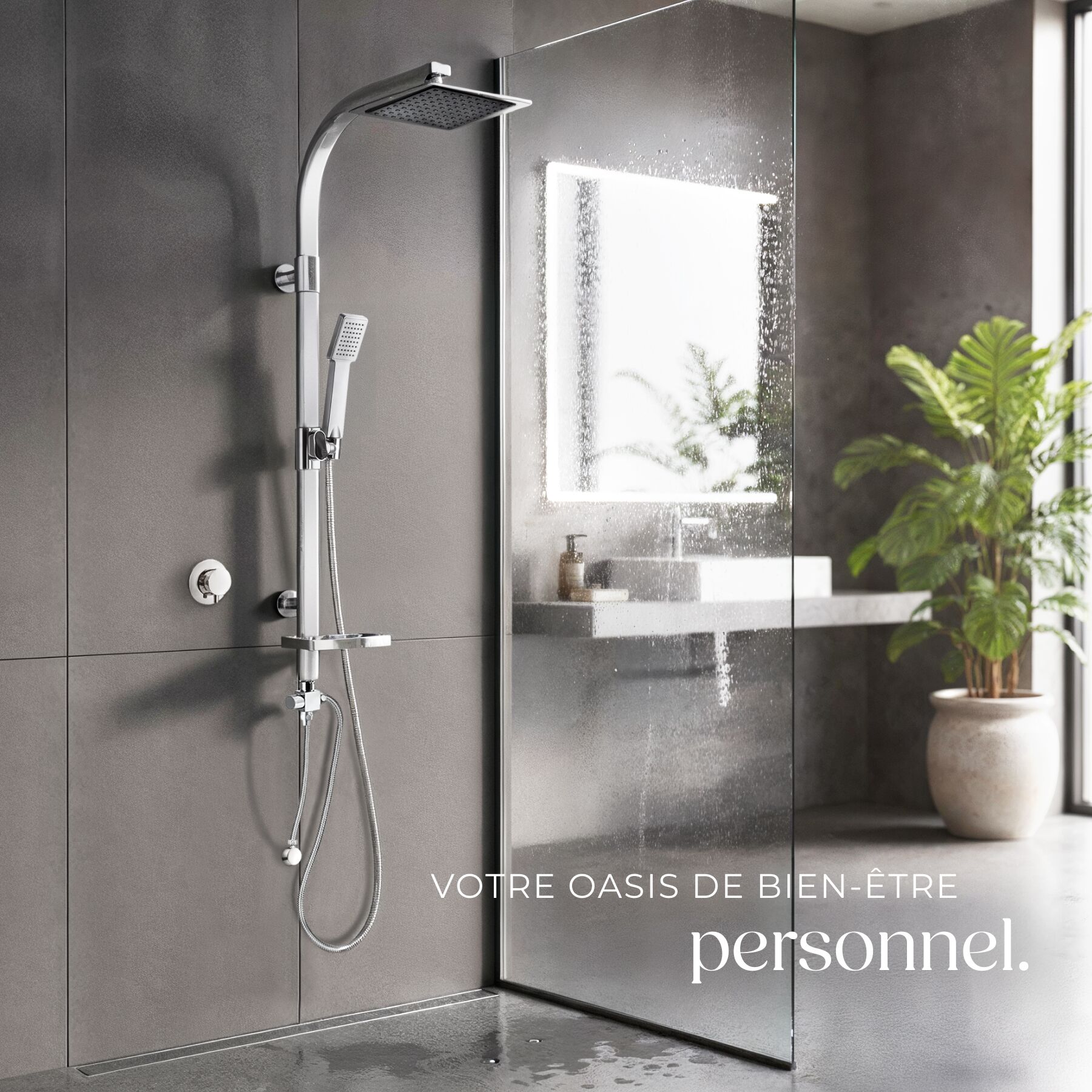 Colonne de douche à effet pluie en alliage en aluminium avec porte savon TECTAKE - 8