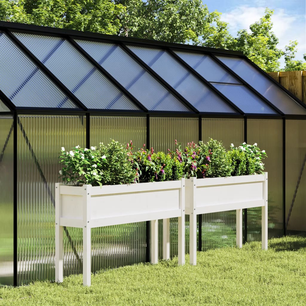 2 pcs Jardinière，Bac à fleurss avec pieds blanc bois de pin massif CWV23357 - 2