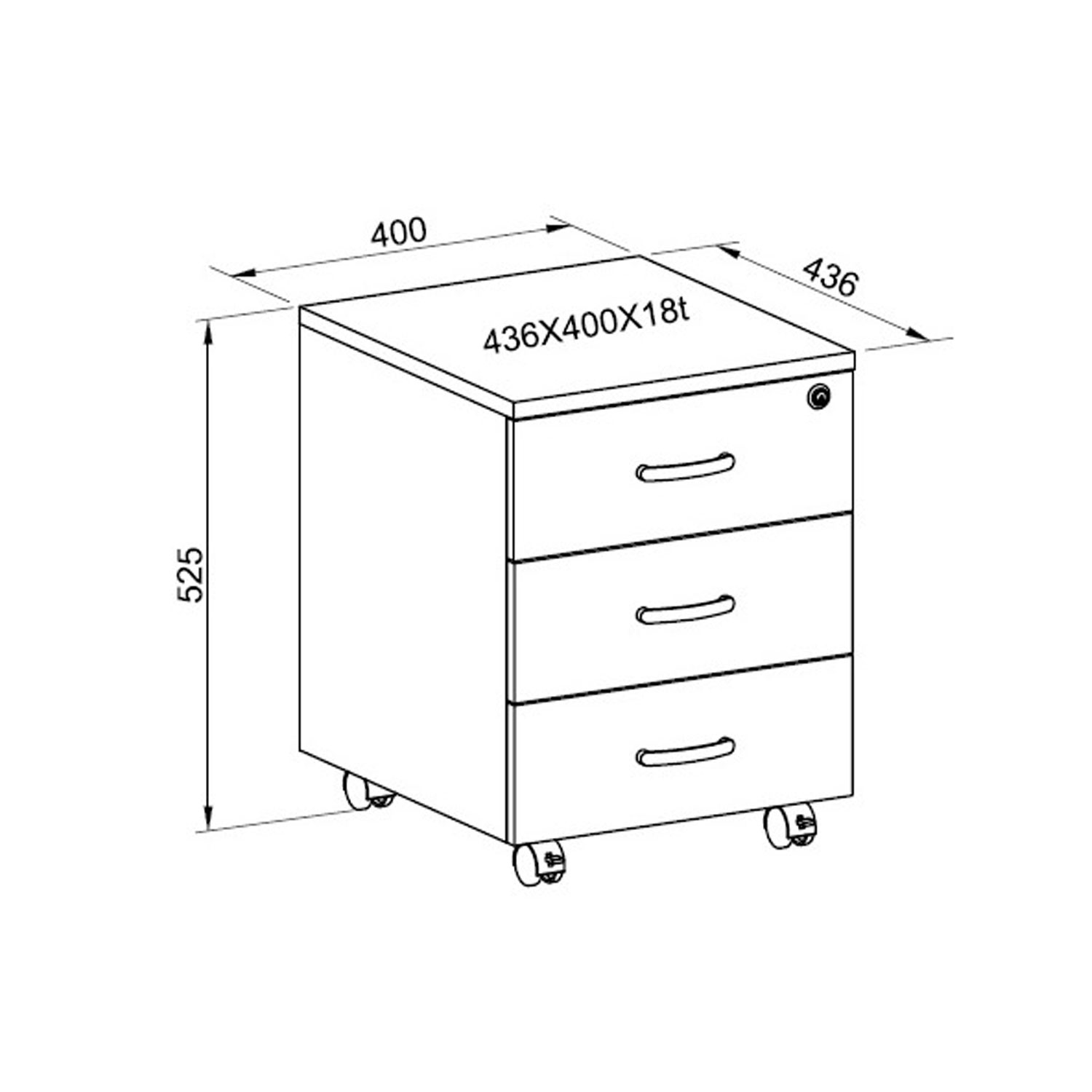 Cassettiera Ufficio 3 Cassetti Con Serratura - Con Rotelle 39x48x59cm - Bianco - Foto 5