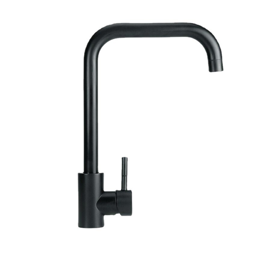 Czarny kran kuchenny ze stali nierdzewnej z wysoką wylewką, bateria kuchenna