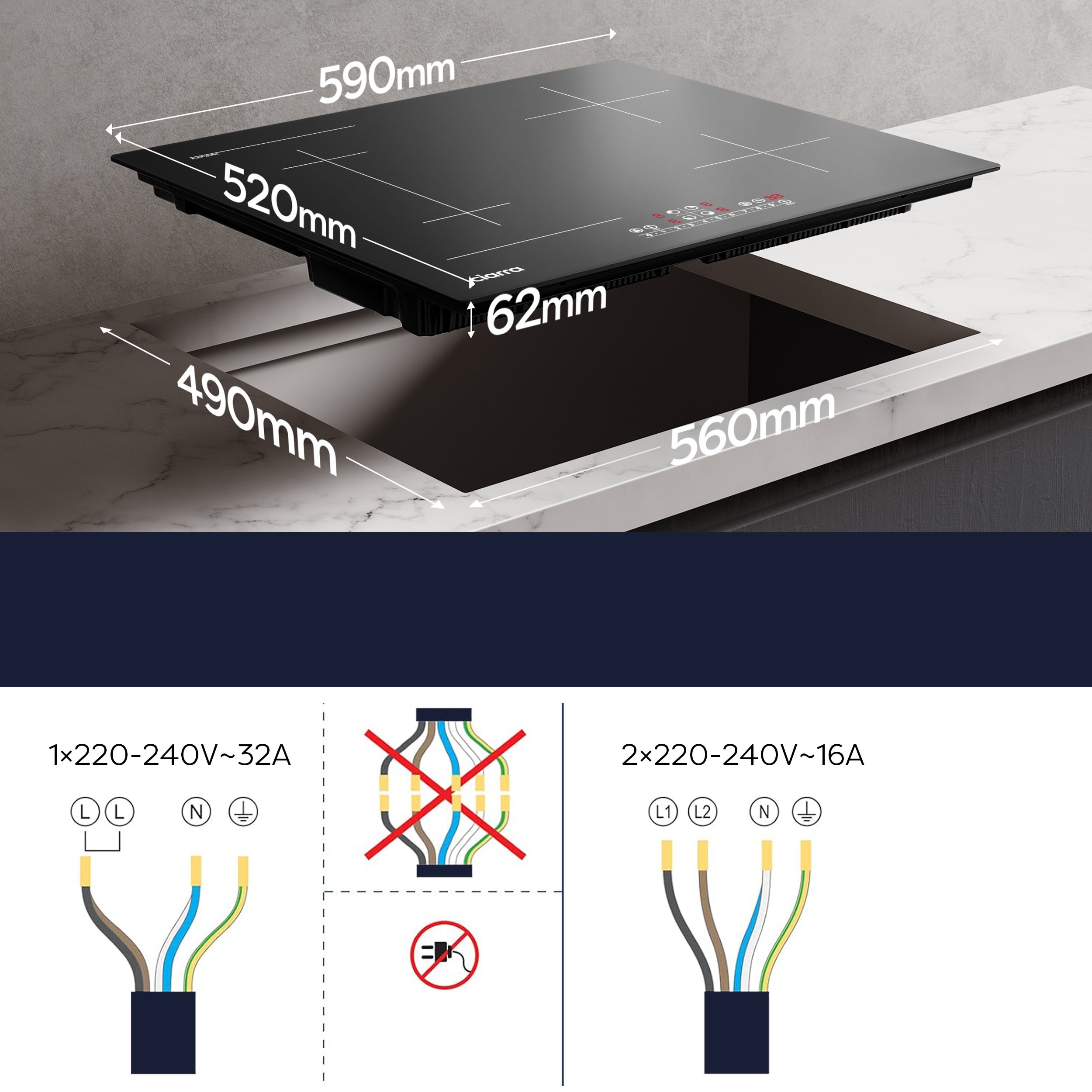 CIARRA Placa de Indução 59 cm 4 zonas 7200W com Boost e Flex zone Temporizador 99 min Bloqueio infantil Preto CD4BFBIH - 6