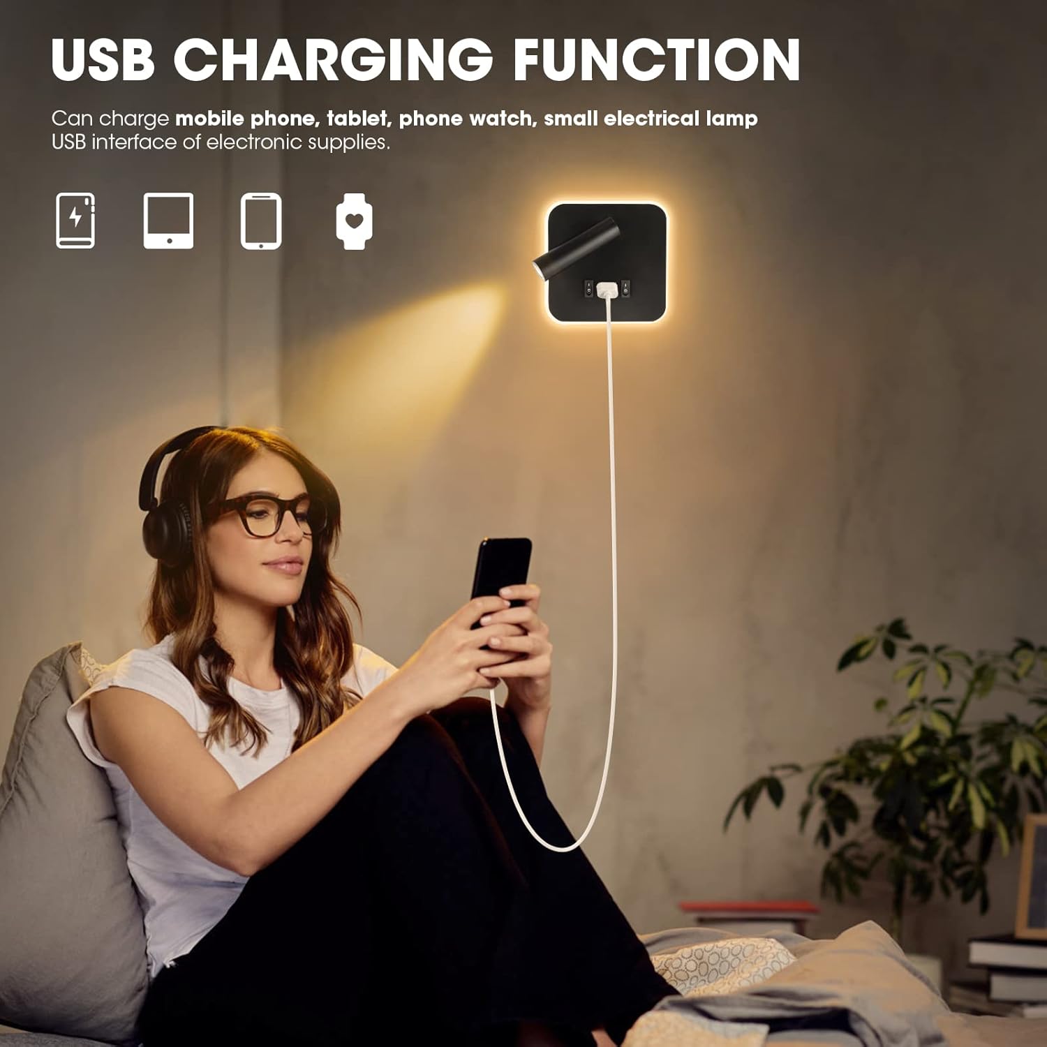 (2 pièces) Applique murale d'intérieur LED, lampe de chevet avec interrupteur, applique murale rotative à 360°, lampe de lecture 3000K - 5