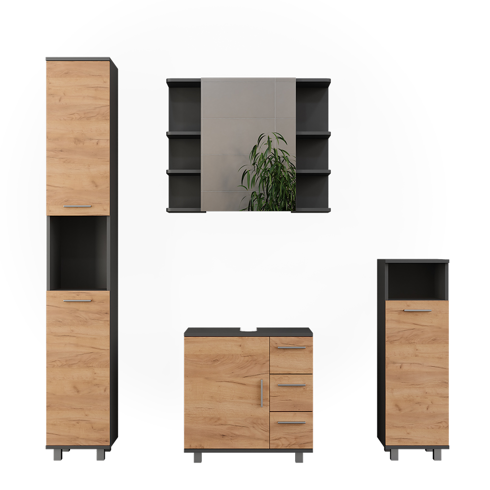 Vicco Zestaw mebli łazienkowych Ilias, Złoty dąb power/antracyt, 4 części
