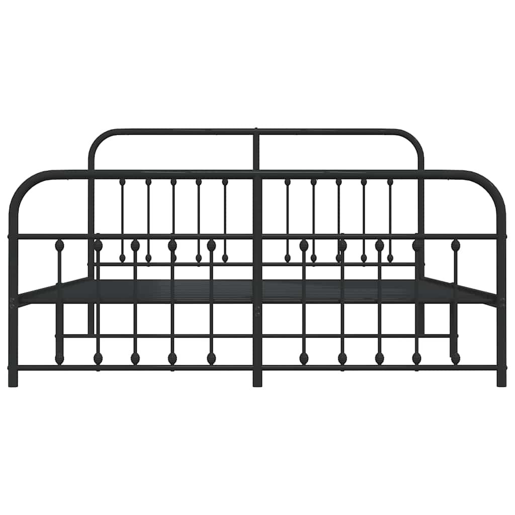Estructura de cama sin colchón con estribo, de metal negro, para dormitorio, 183 × 213 cm - 6