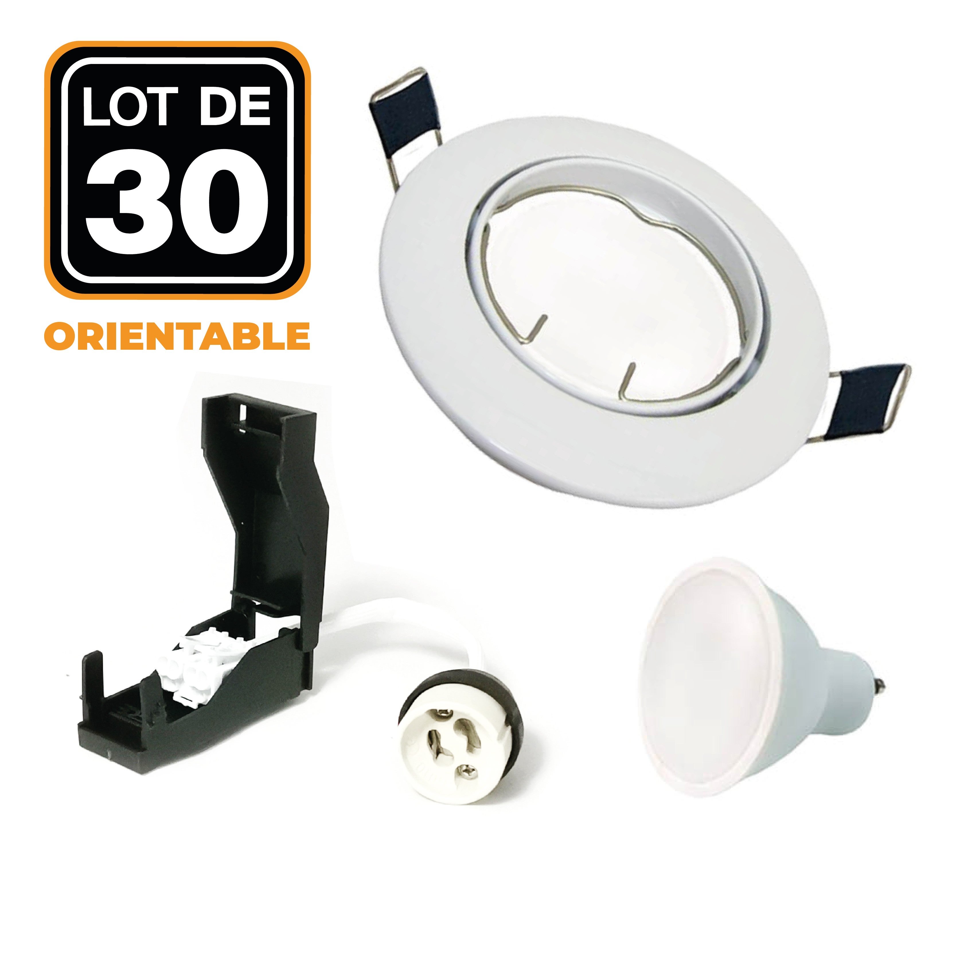 Lot De 30 Spots LED Encastrables 7W (équiv. 56W) - Dimmable 3 étapes, Blanc Chaud 3000K - Blanc