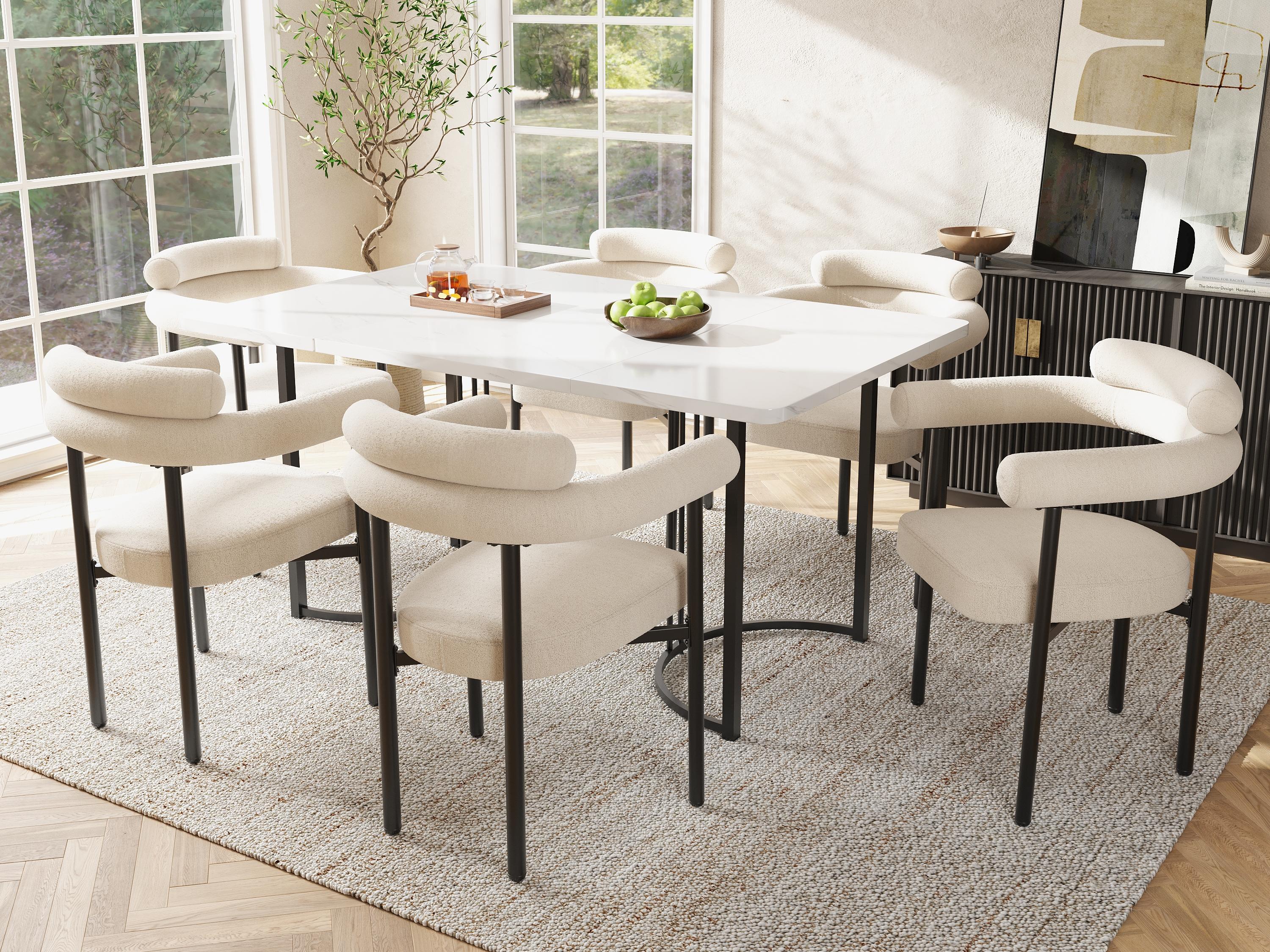 Chaise de salle à manger MCW-G67 (lot de 6), velours, crème-beige