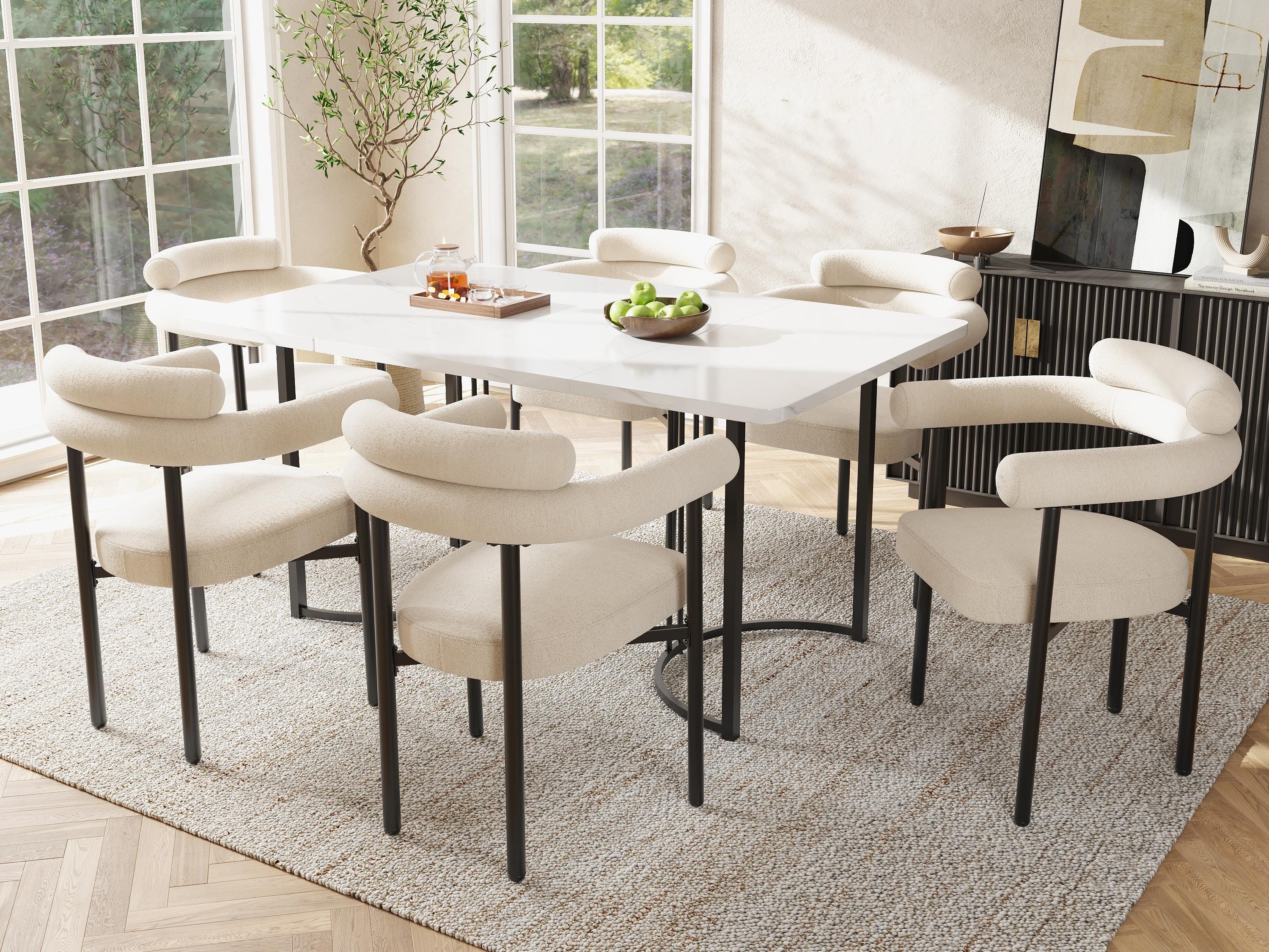 Chaise de salle à manger MCW-G67 (lot de 6), velours, crème-beige Chaise de salle à manger MCW-G67 (lot de 6), velours, crème-beige