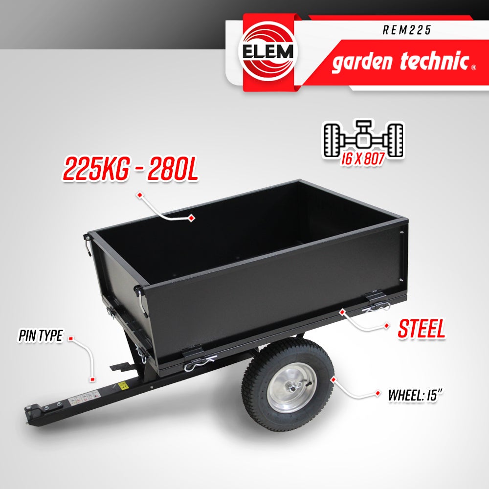 Remorque pour tracteur tondeuse avec benne basculante - charge max 225kg. - 2