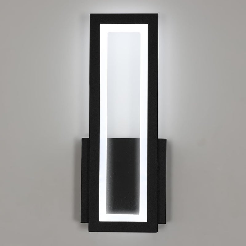 Oświetlenie ścienne LED do wnętrz, 27W nowoczesne akrylowe czarne oświetlenie ścienne, 6500K białe światło ścienne do sypialni, salonu, 32CM