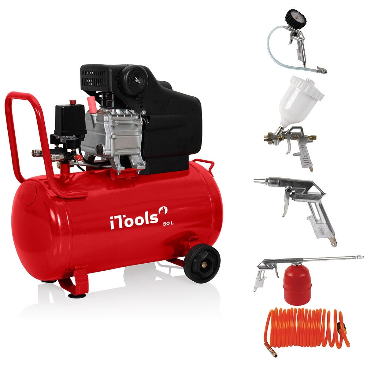 Compresseur d'air 50L 8 bar 115 PSI Silencieux 2CV 1.5KW + Kit 5 ...