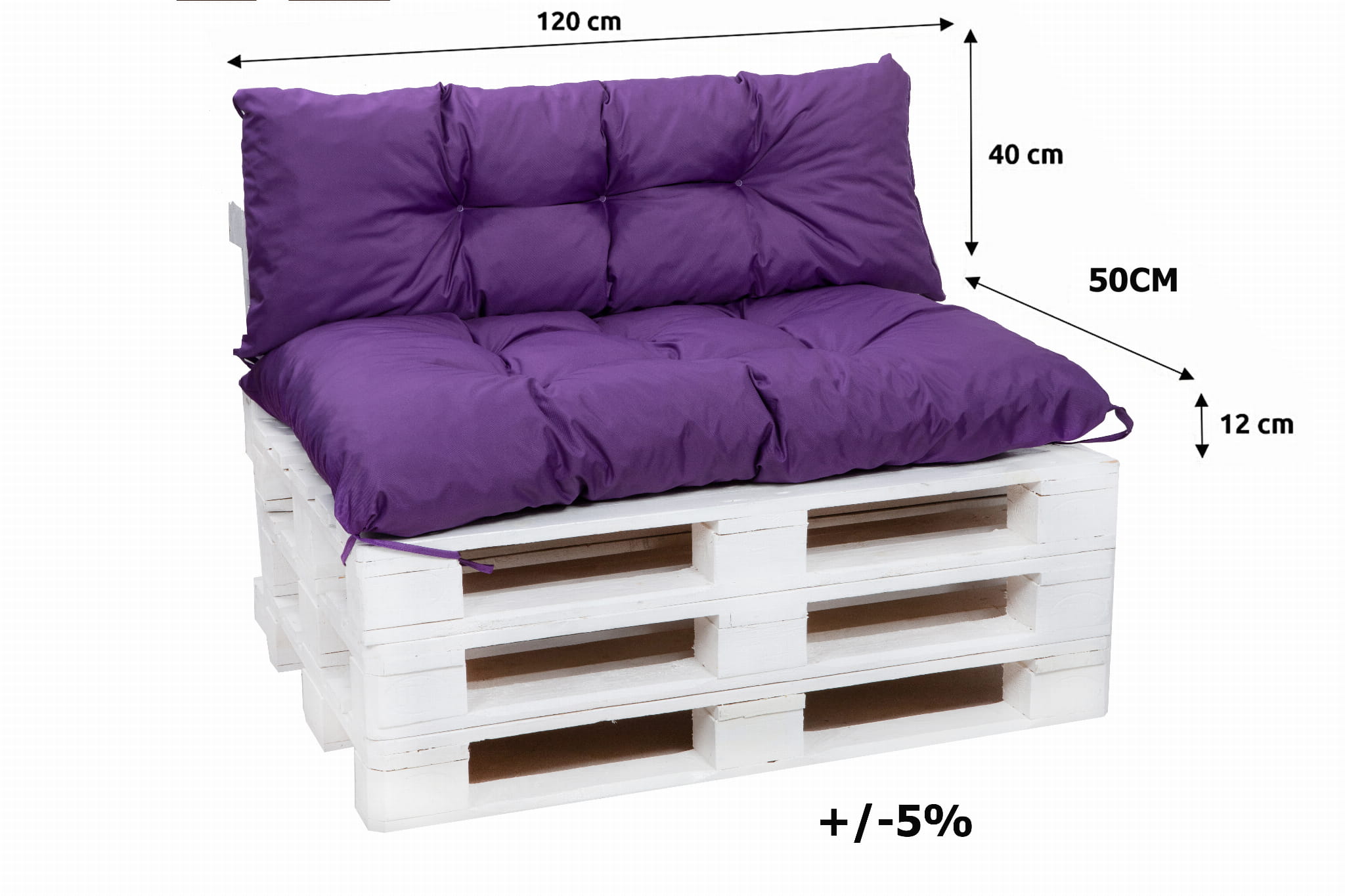 Coussins pour palettes, Assise 120x50 et Dossier 120x40cm Violet, coussins canapé / coussin palette in / extérieur, SETGARDEN - 4