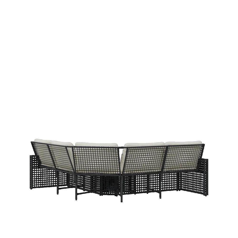 Sofa ogrodowy vidaXL kształt L Plecionka z żywicy Czarny kremowa poduszka