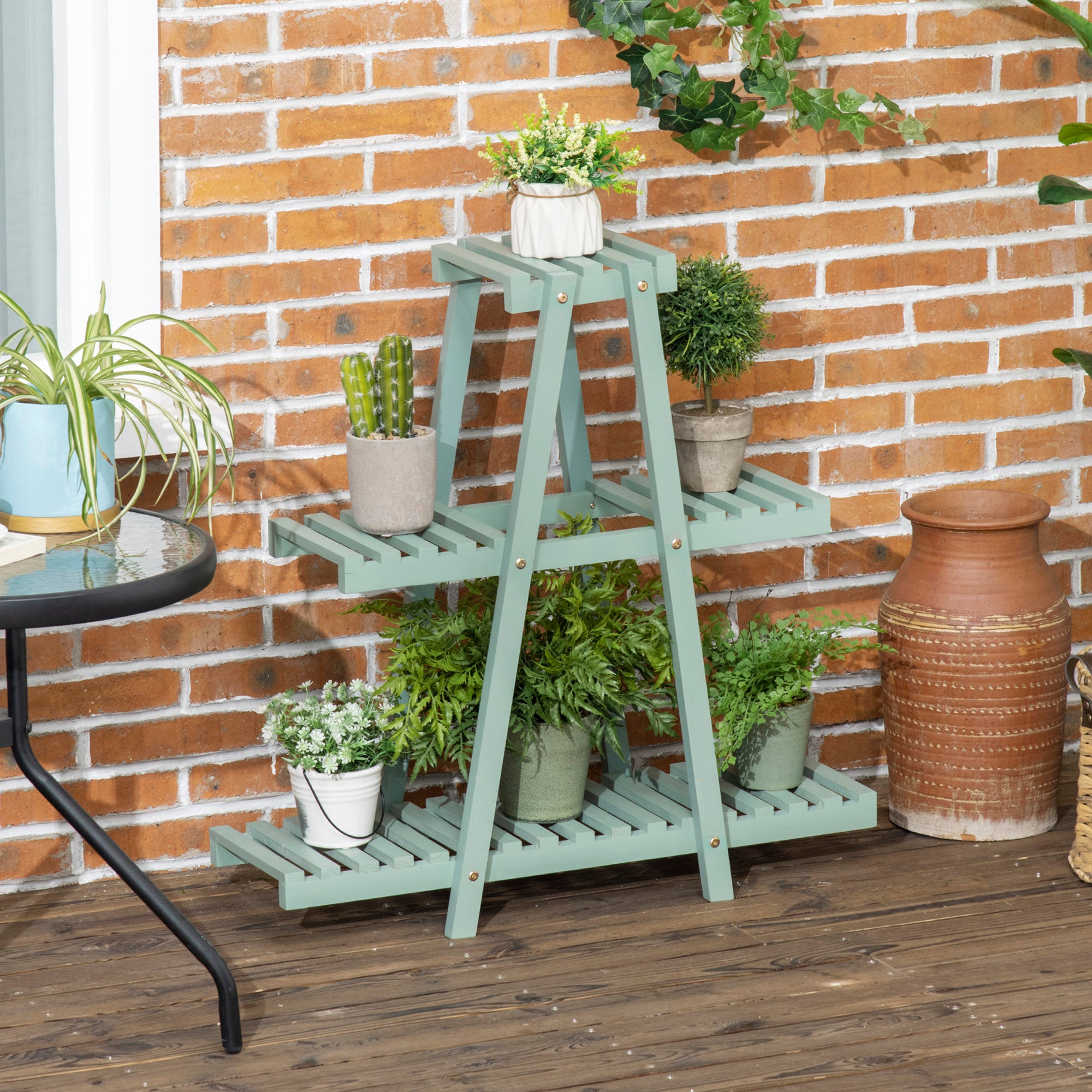 Outsunny - Étagère à plantes - Bois de sapin - 76x26x76cm - Vert - 9