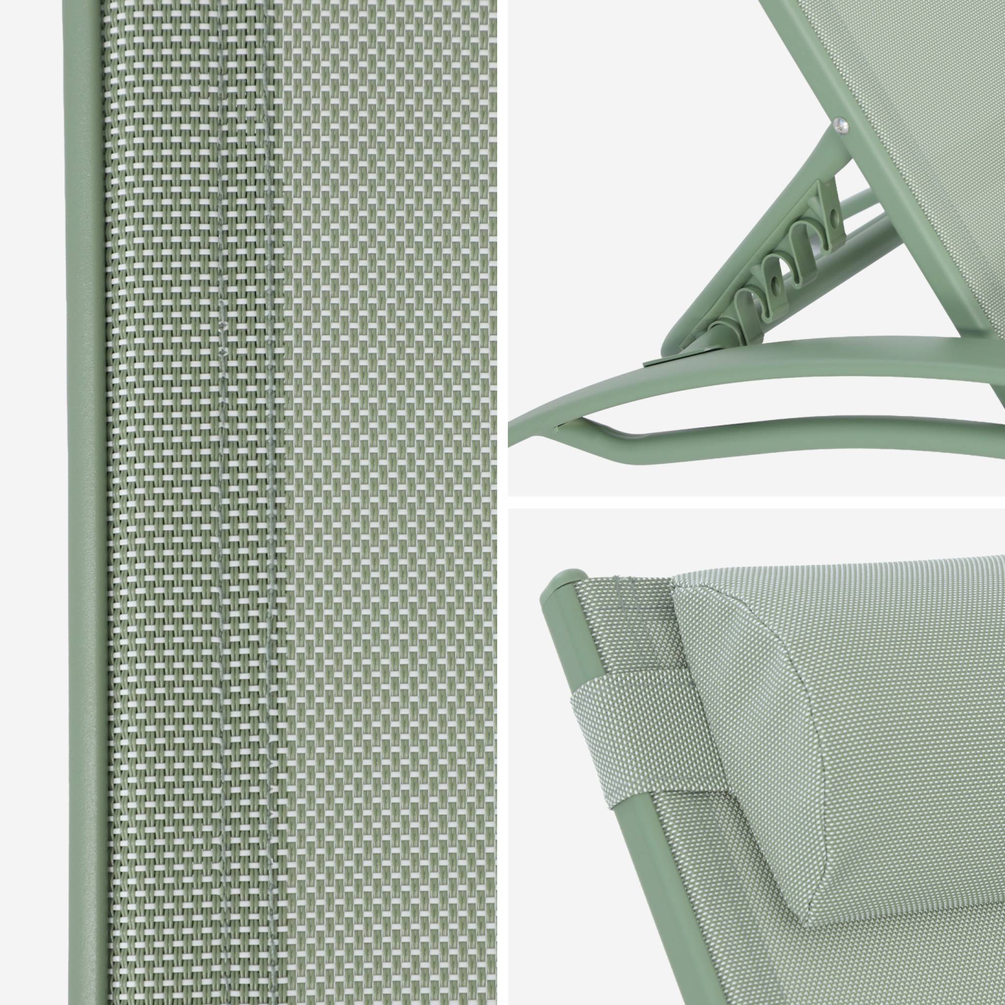 Duo de bains de soleil aluminium vert de gris - Transats aluminium et textilène LOUISA - 3