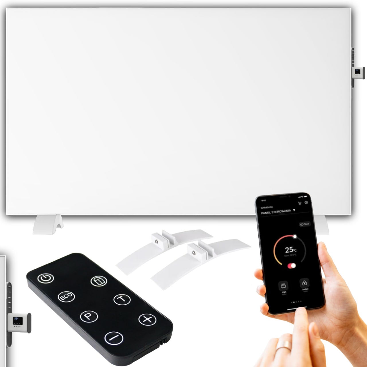 Grzejnik ścienny biały 960W promiennik elektryczny na podczerwień termostat