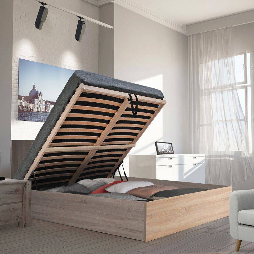 Lit coffre Wilda-160 x 200 cm-Bois Blanchi - 2
