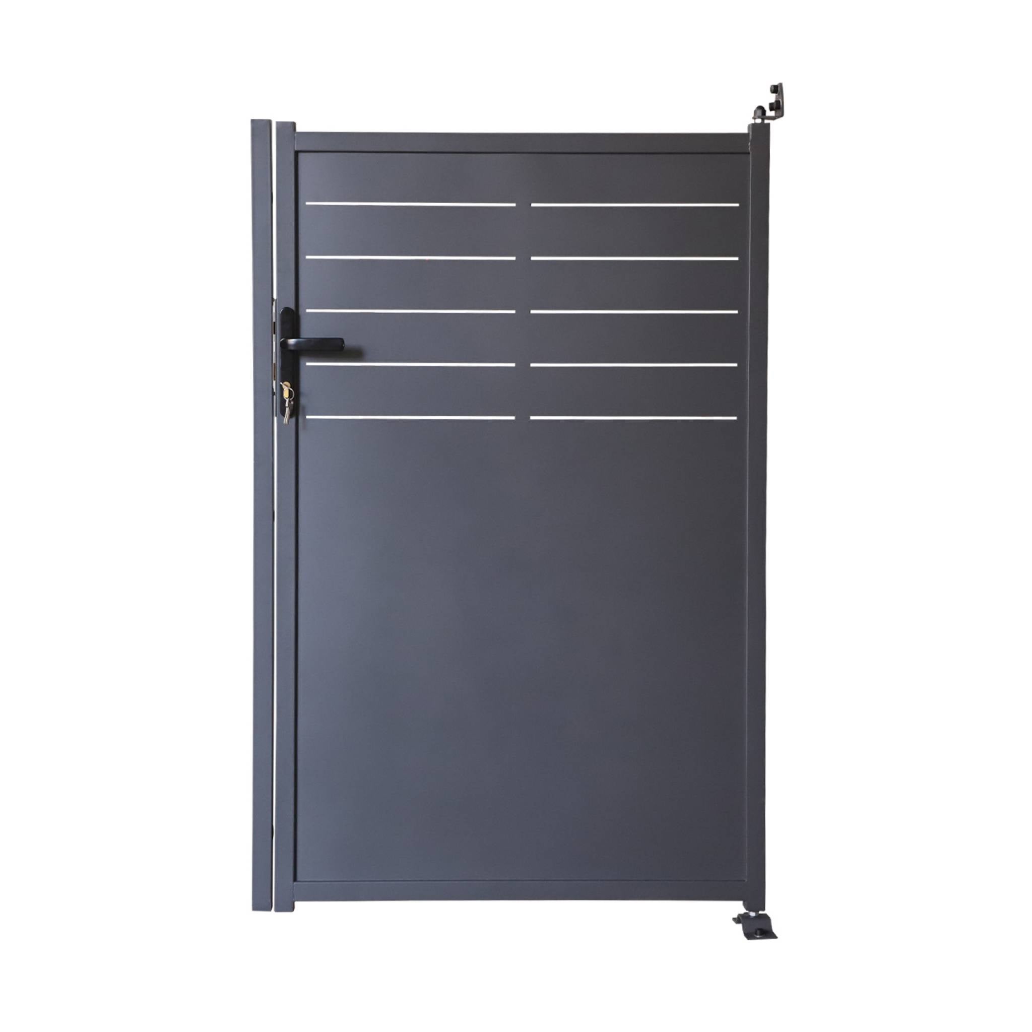 Portillon de jardin acier galvanisé anthracite avec serrure et poignée. fixation mur et sol - Axis AXIS - 2