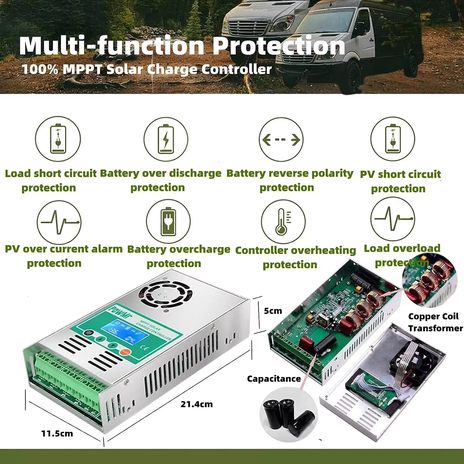 Controlador de carga solar MPPT 60A, compatível com painéis solares de 12V, 24V, 36V e 48V (160V CC) e baterias de lítio-chumbo. - 3