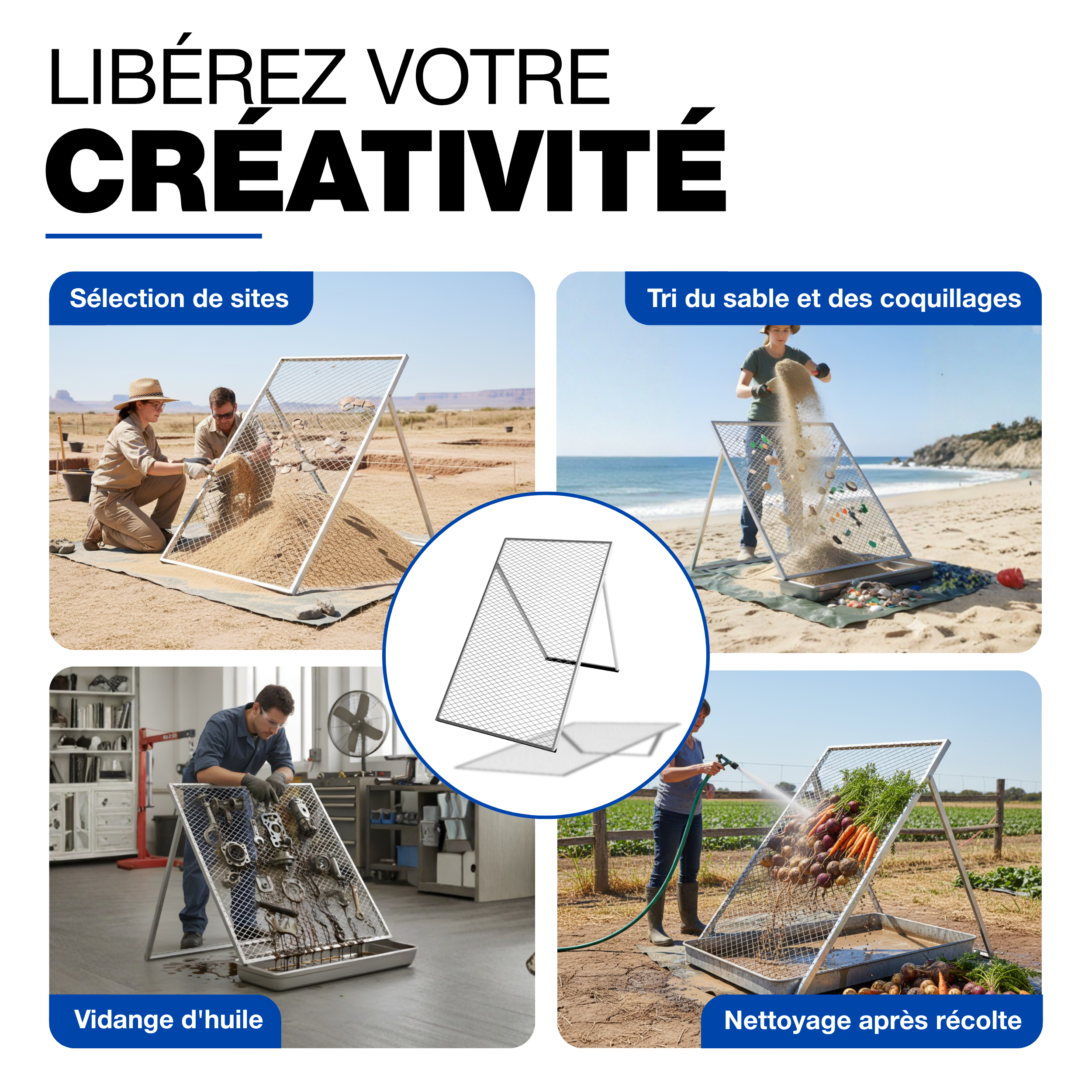 Tamis de Terre de Finesse 100 x 60 cm GEZU IMPEX Galvanisé à Chaud passoire pour Terre, Pierres, Compost - 6