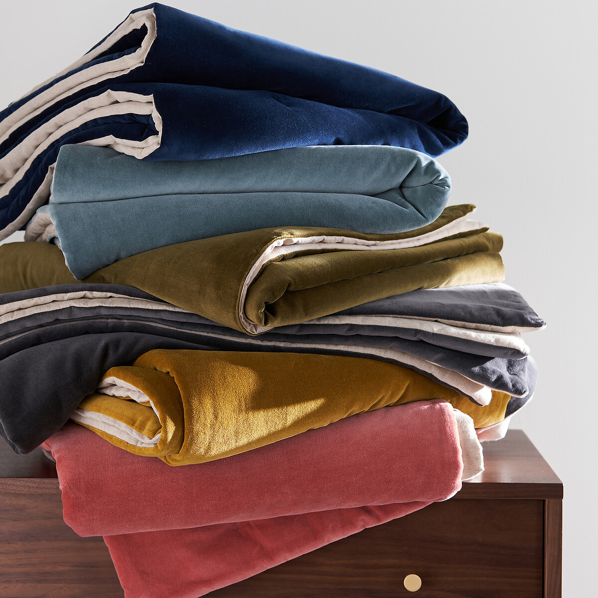 Couvre lit boutis matelassé velours coton, Velvet - Grenat - 230 x 250 cm - 8