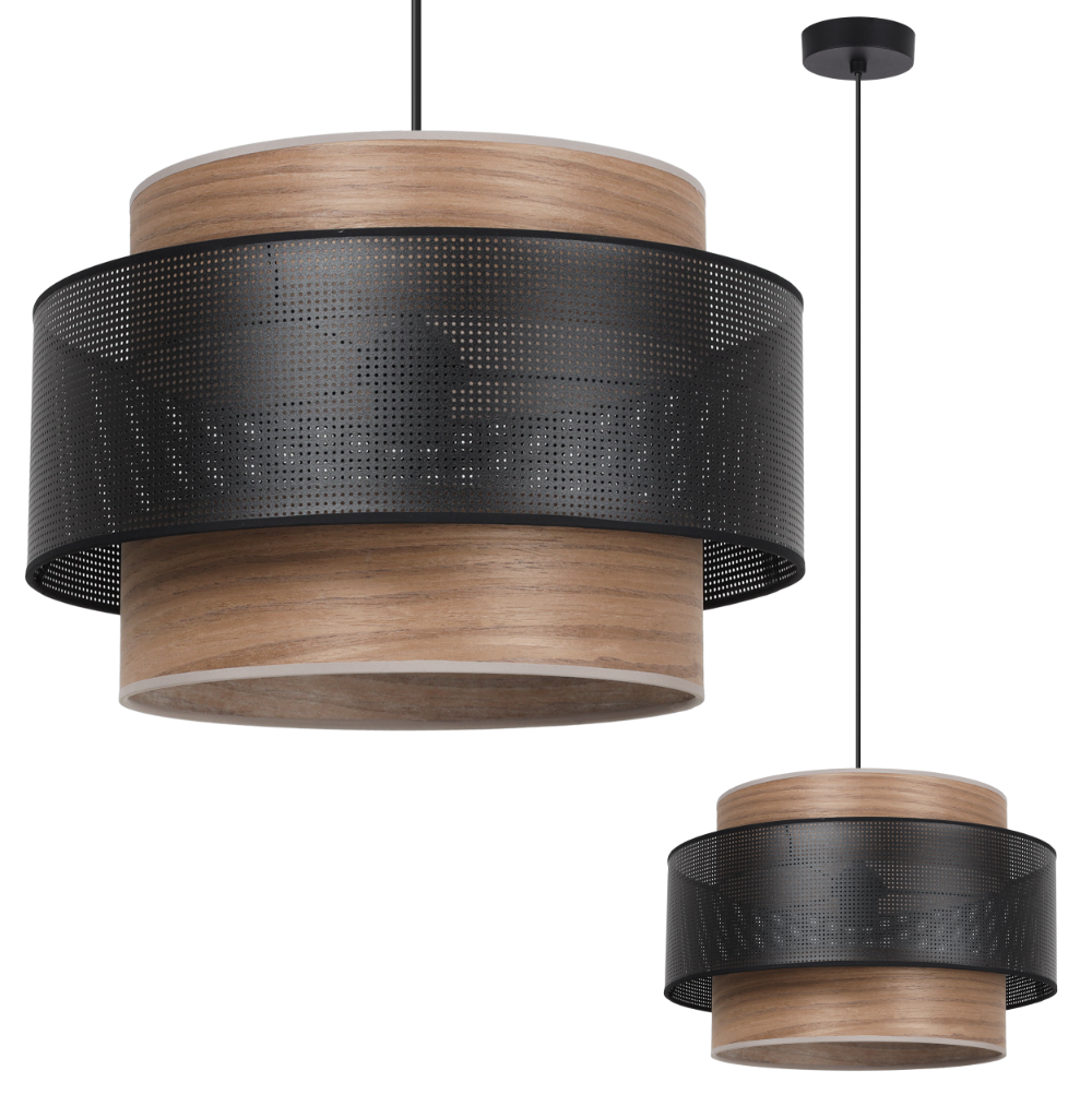 Lampa sufitowa wisząca Trio Wood modern 1xE27 abażur fornir orzech-siatka Light Home LH