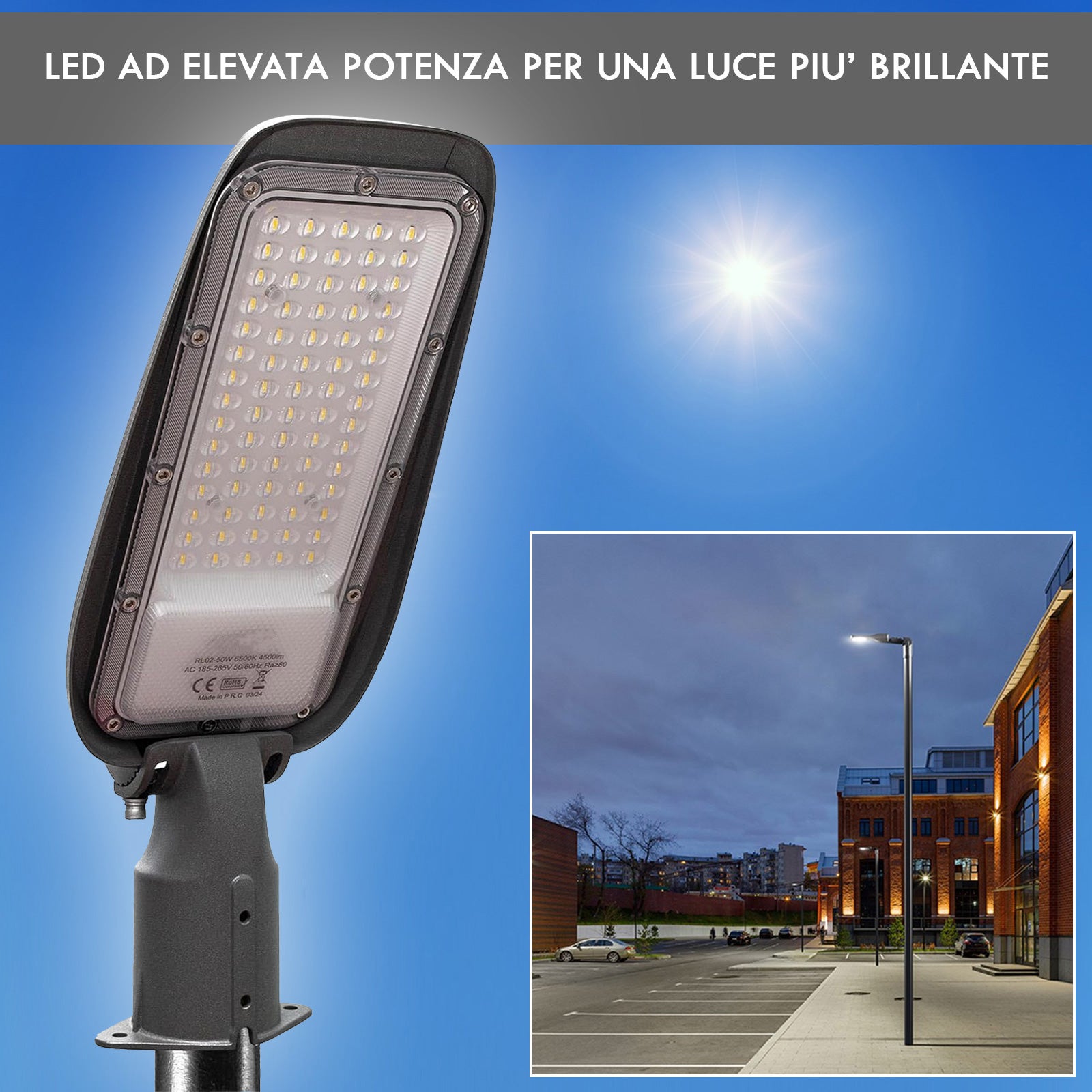 Luminaire de rue IP65 lampadaire LED inclinable 180 6500K éclairage sentiers jardin 10000lm 230V 100W - 7
