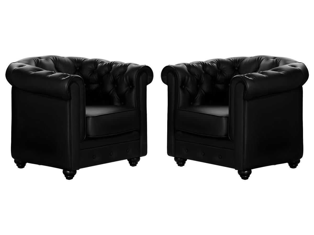 Lot de 2 Fauteuils CHESTERFIELD - Simili Noir - 5