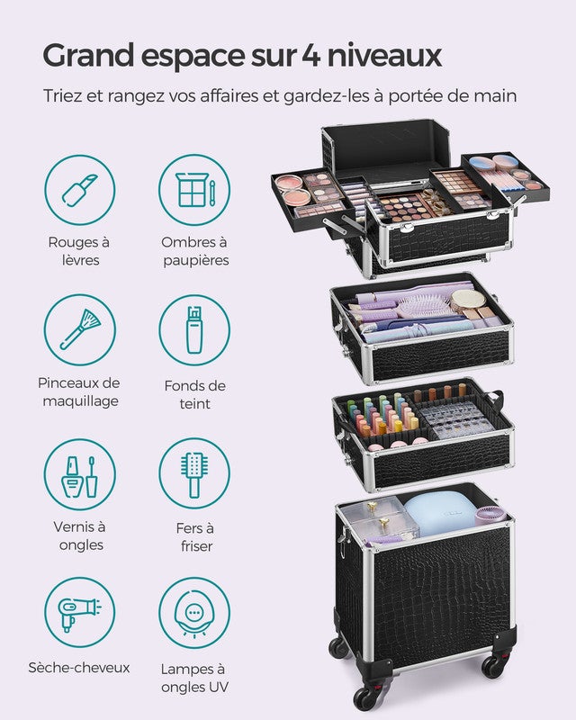 Valise à maquillage Mallette de maquillage Trolley à maquillage bijoux et cosmétique Beauty case Grande taille - 3
