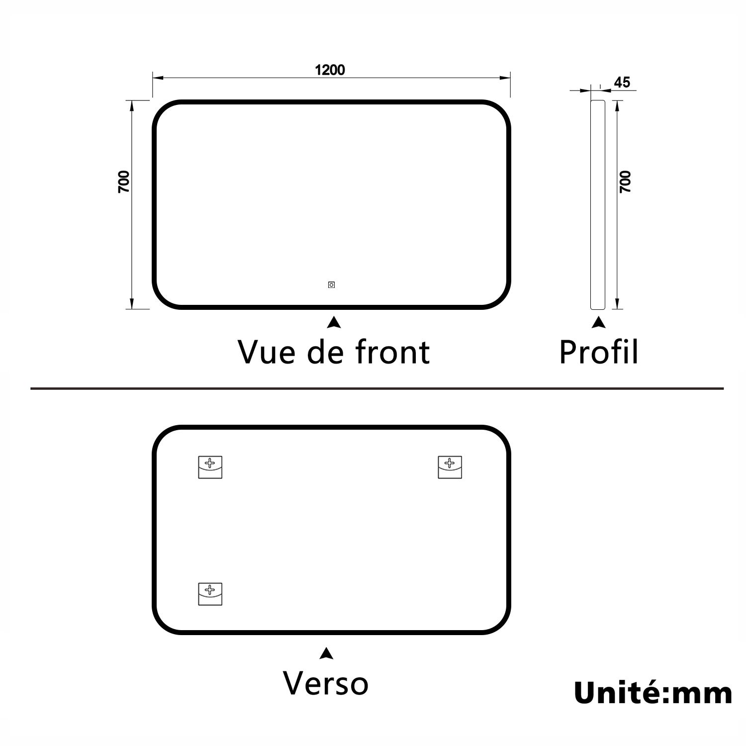 Aica Miroir lumineux de salle de bain 120x70cm Avec 3 Couleurs + Dimmable + Anti-Buée + Mémoire, Noir Cadre Métallique - 7