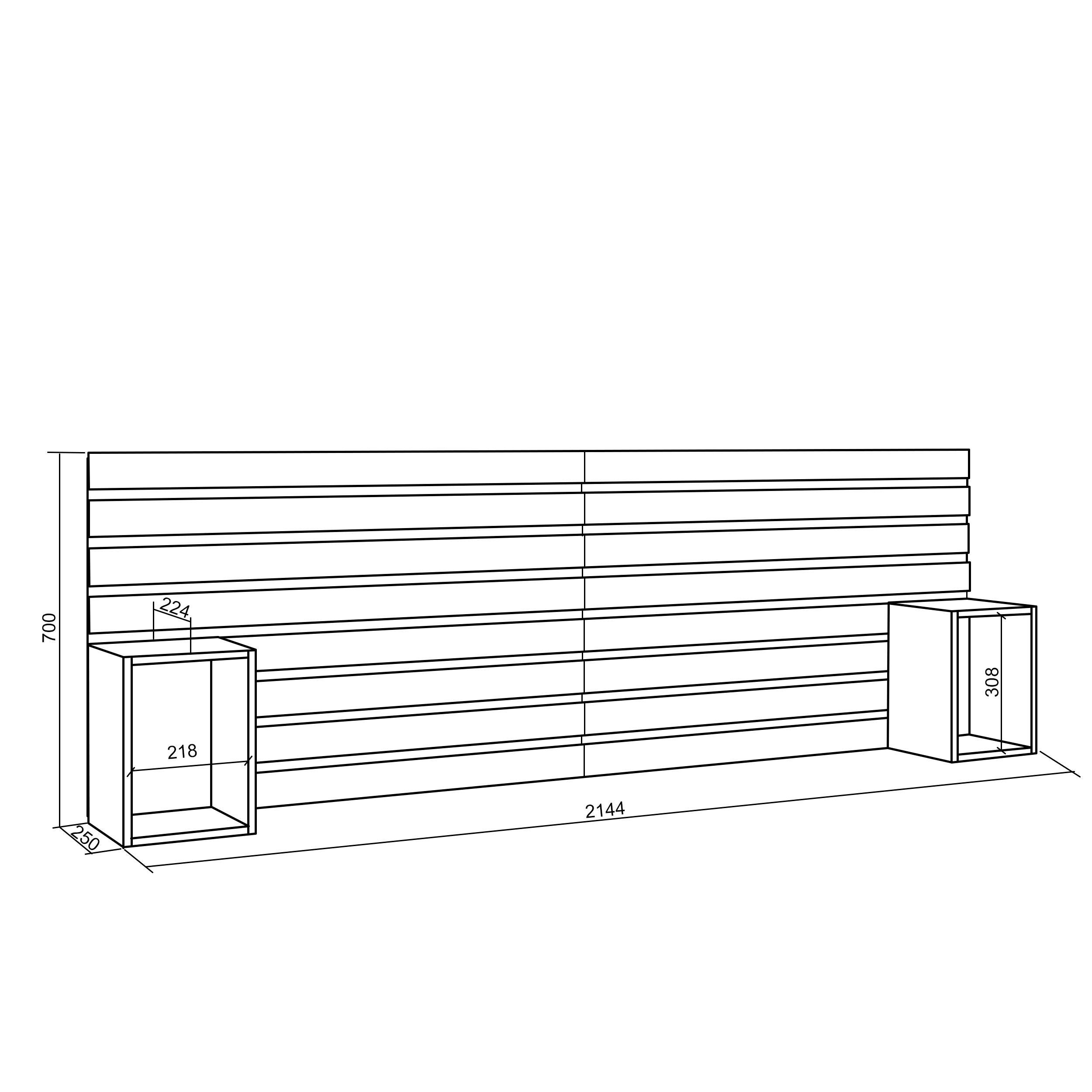 Testiera e Comodini, 214x3x70, Letto 135,140,150,160cm, Pannelli, Rovere - 5