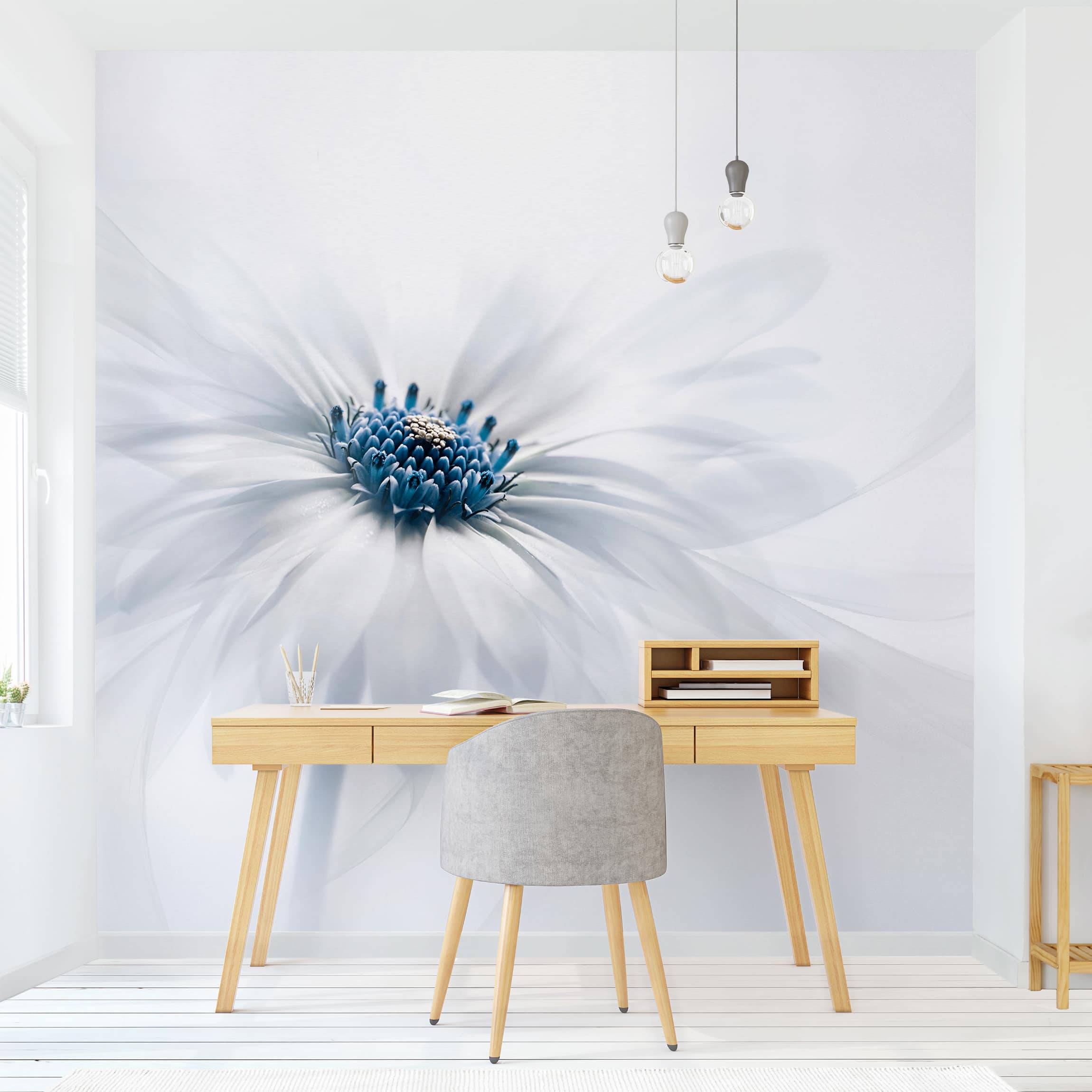 Papel pintado fotomural flores margarita azul 228 - salón dormitorio cocina pasillo - tnt 288 x 288 cm premium