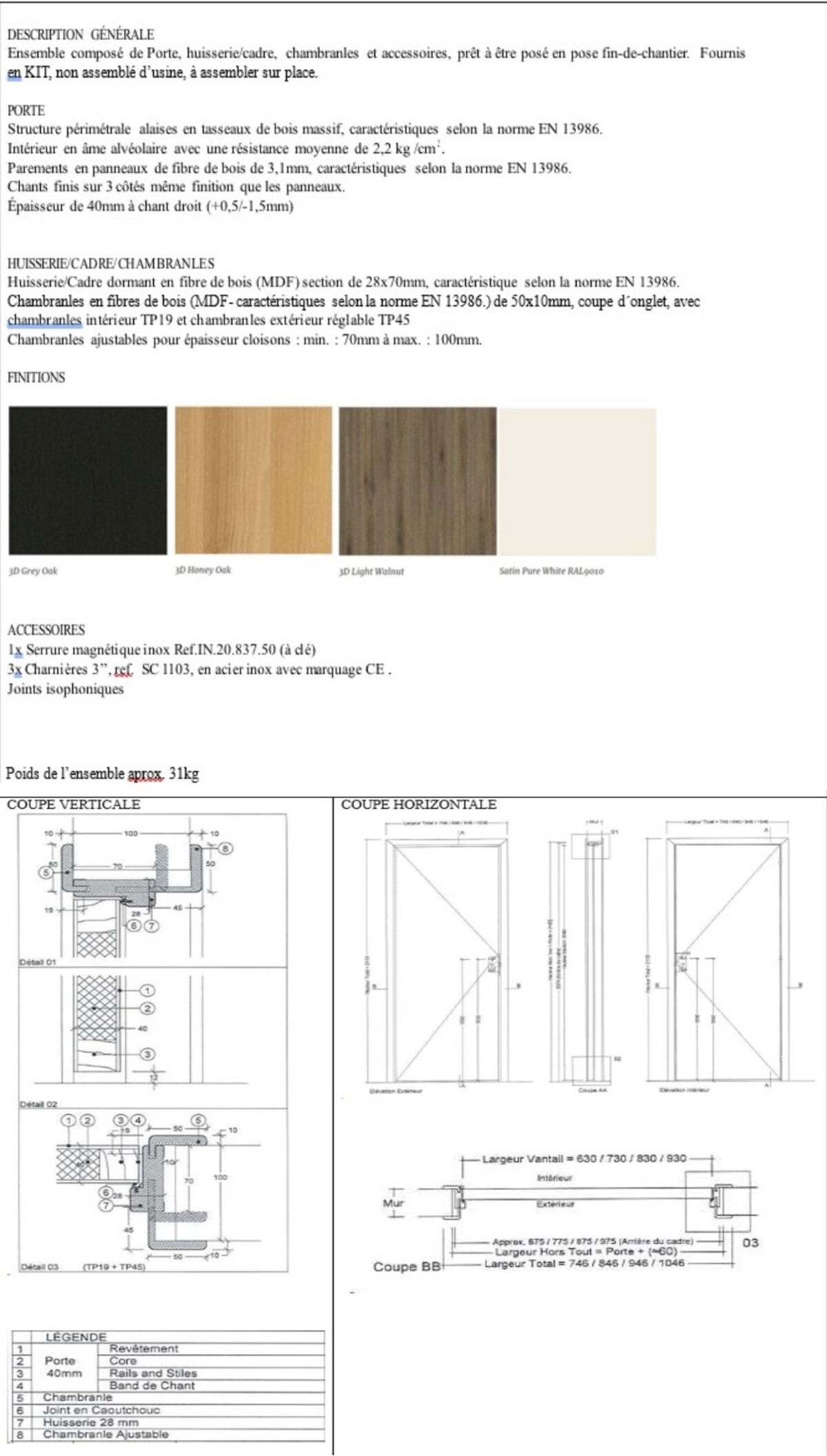 Bloc Porte Effet Chêne Anthracite Grey Oak H204 X L83 Cm Côte Tableau P.droit Gd Menuiseries - 5