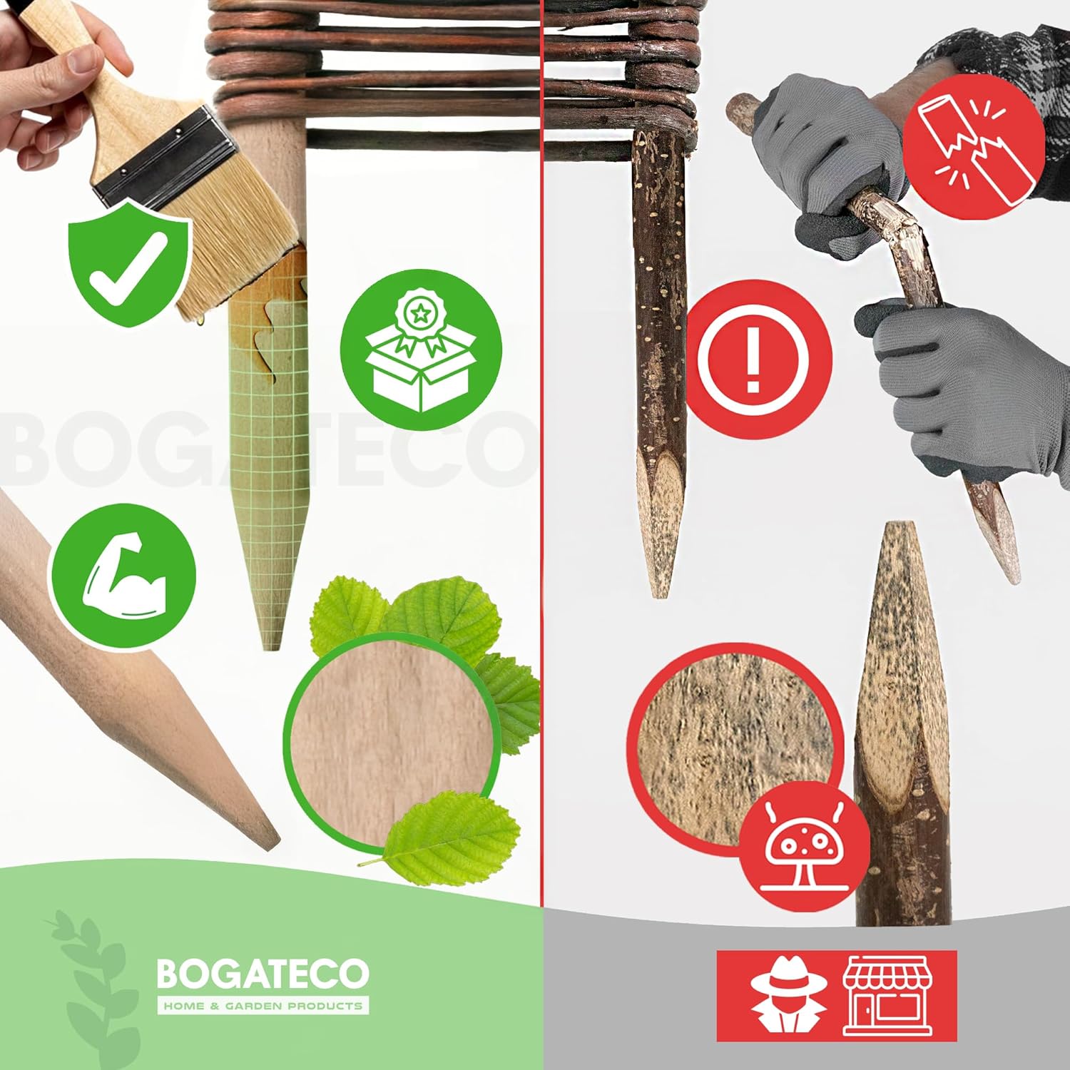 10 x Bordure clôture en osier BOGATECO en saule | 60 cm de longueur et 20 cm de hauteur | Bordure de pelouse de clôture en bois - 5
