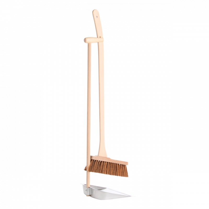 Set de nettoyage balai et pelle à long manche - L 25,5 x H 90,5 cm - Bois de hêtre, acier - 5