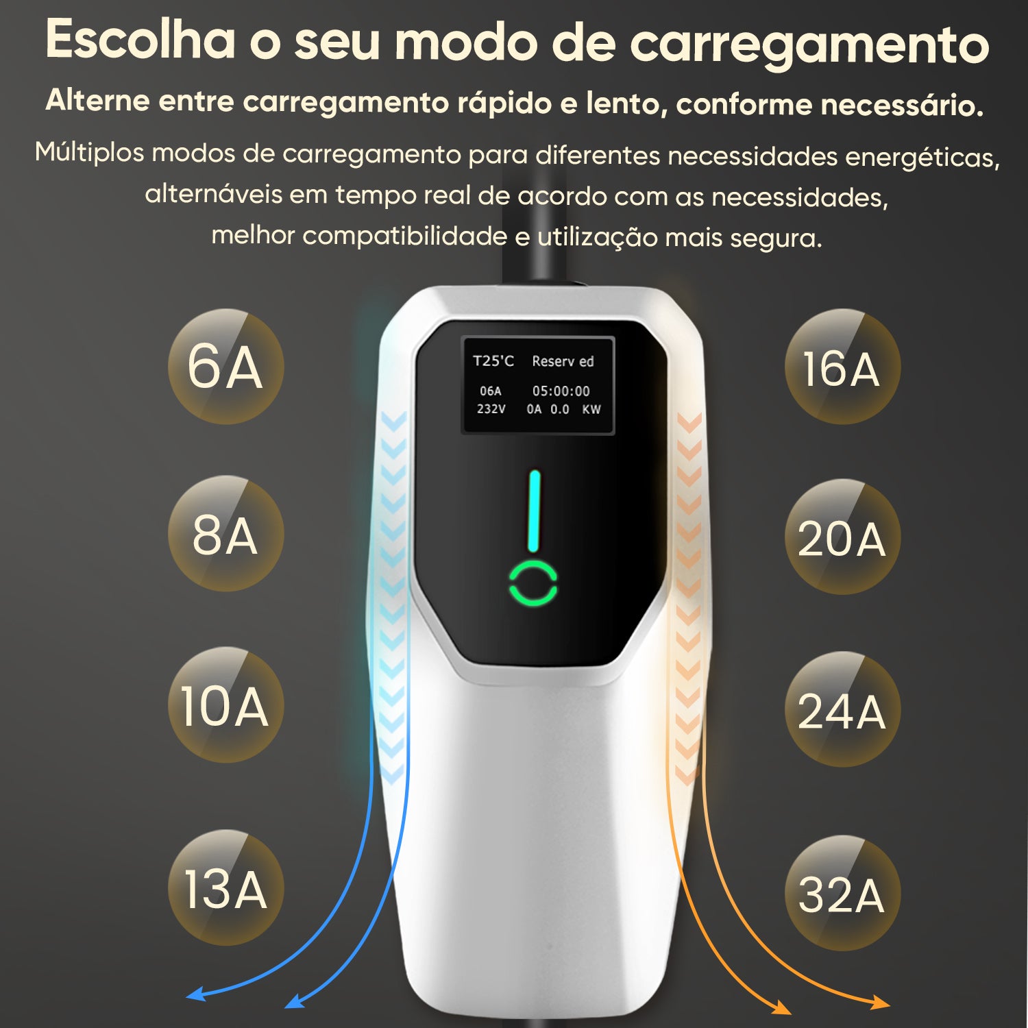 HEXINEX Carregador Veículo Elétrico 7 kW 32A Tipo 2 | Cabo de 5 m com Adaptador Tomada CEE 7/7 | IP67 | IEC 62196 - 5